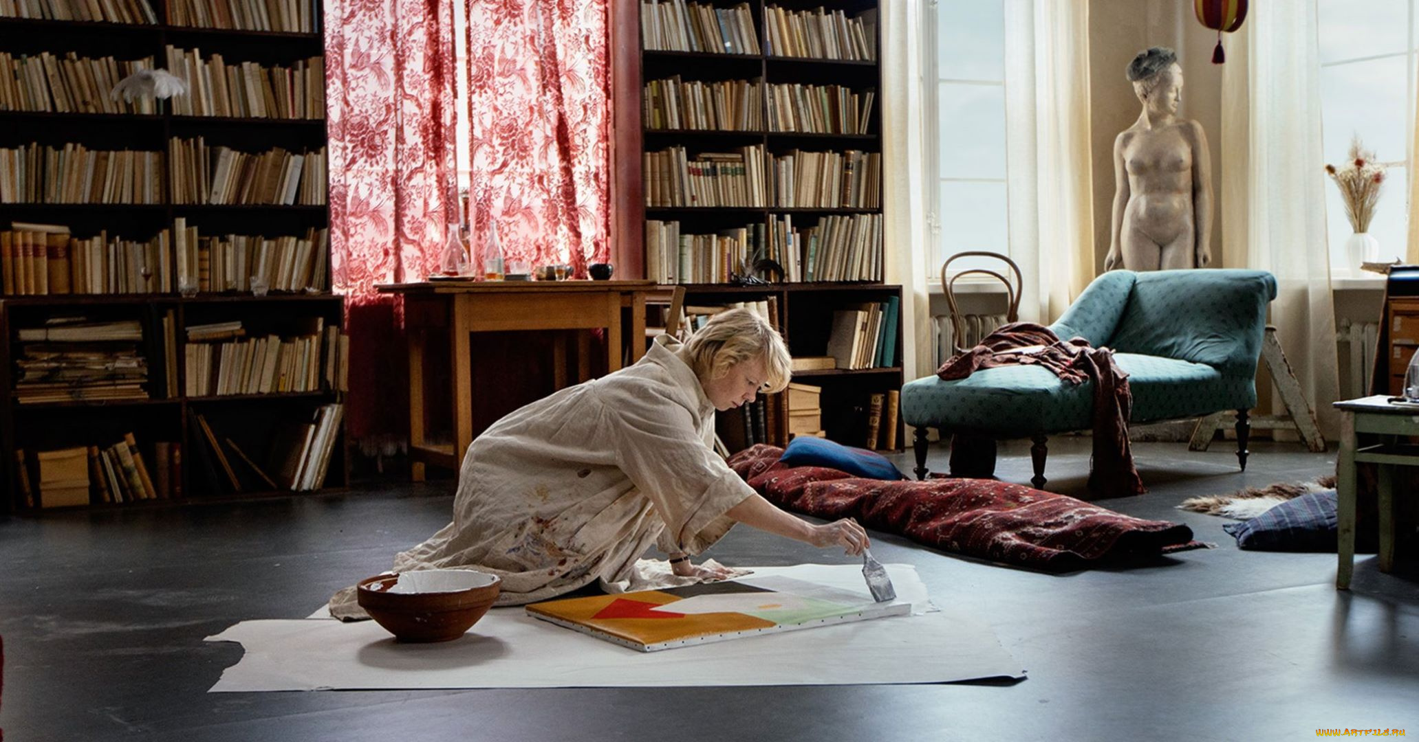 кино, фильмы, tove, женщина, комната, картина, книги, окна, статуя