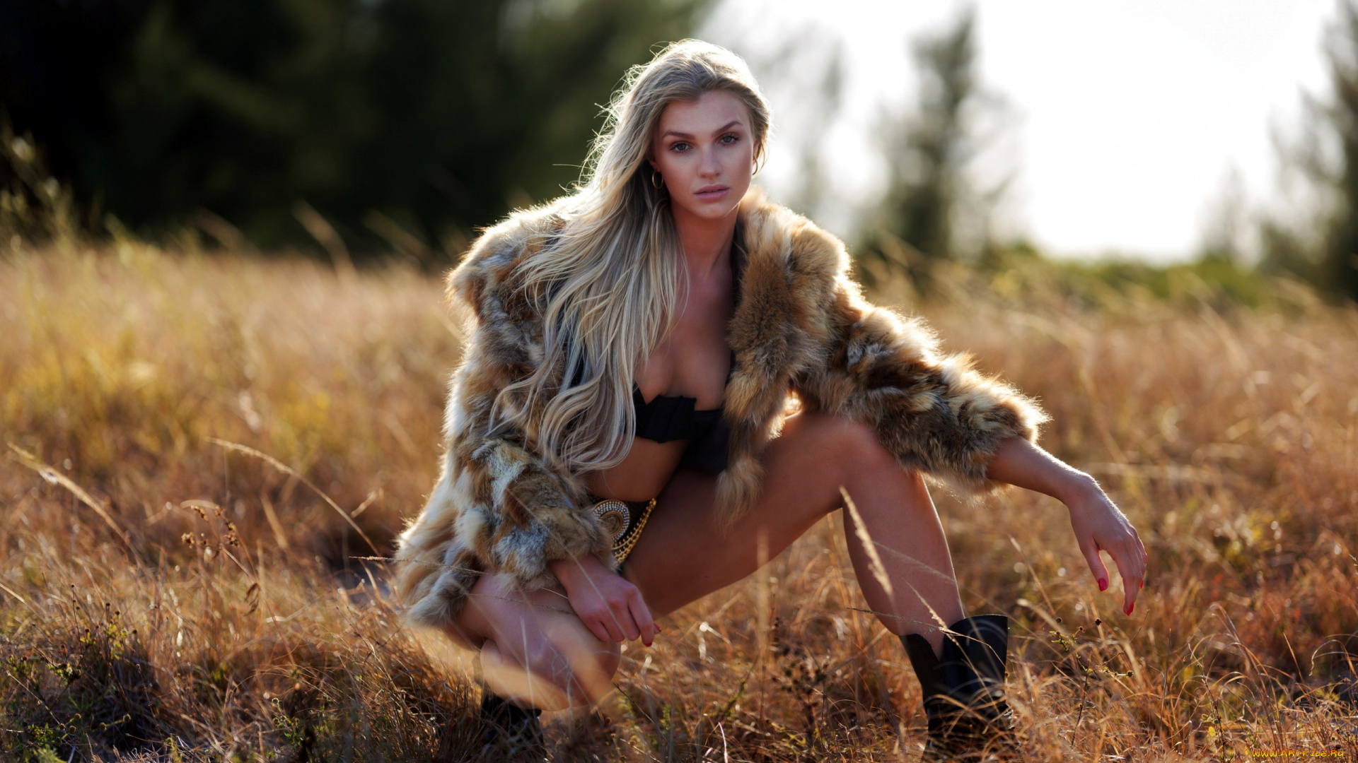 девушки, -, блондинки, , светловолосые, трава, блондинка, полушубок