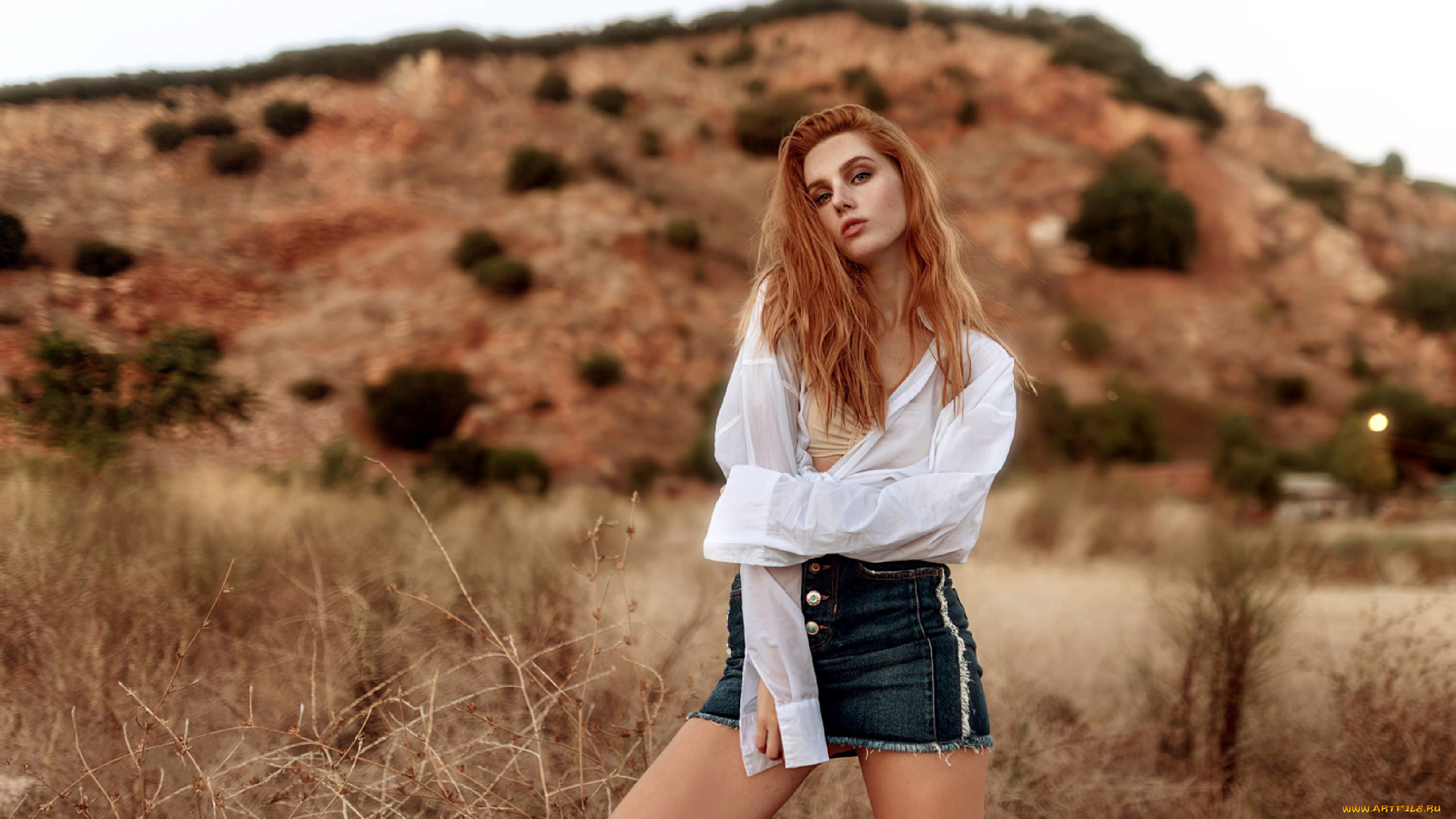 девушки, -, рыжеволосые, и, разноцветные, рыжие, волосы, рубашка, белая