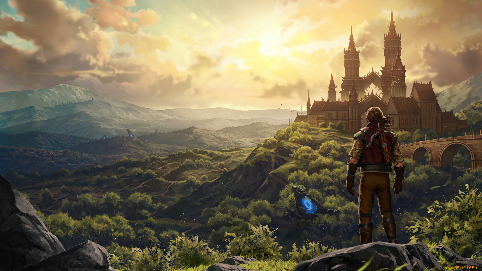 фэнтези, замки, пейзаж, воин