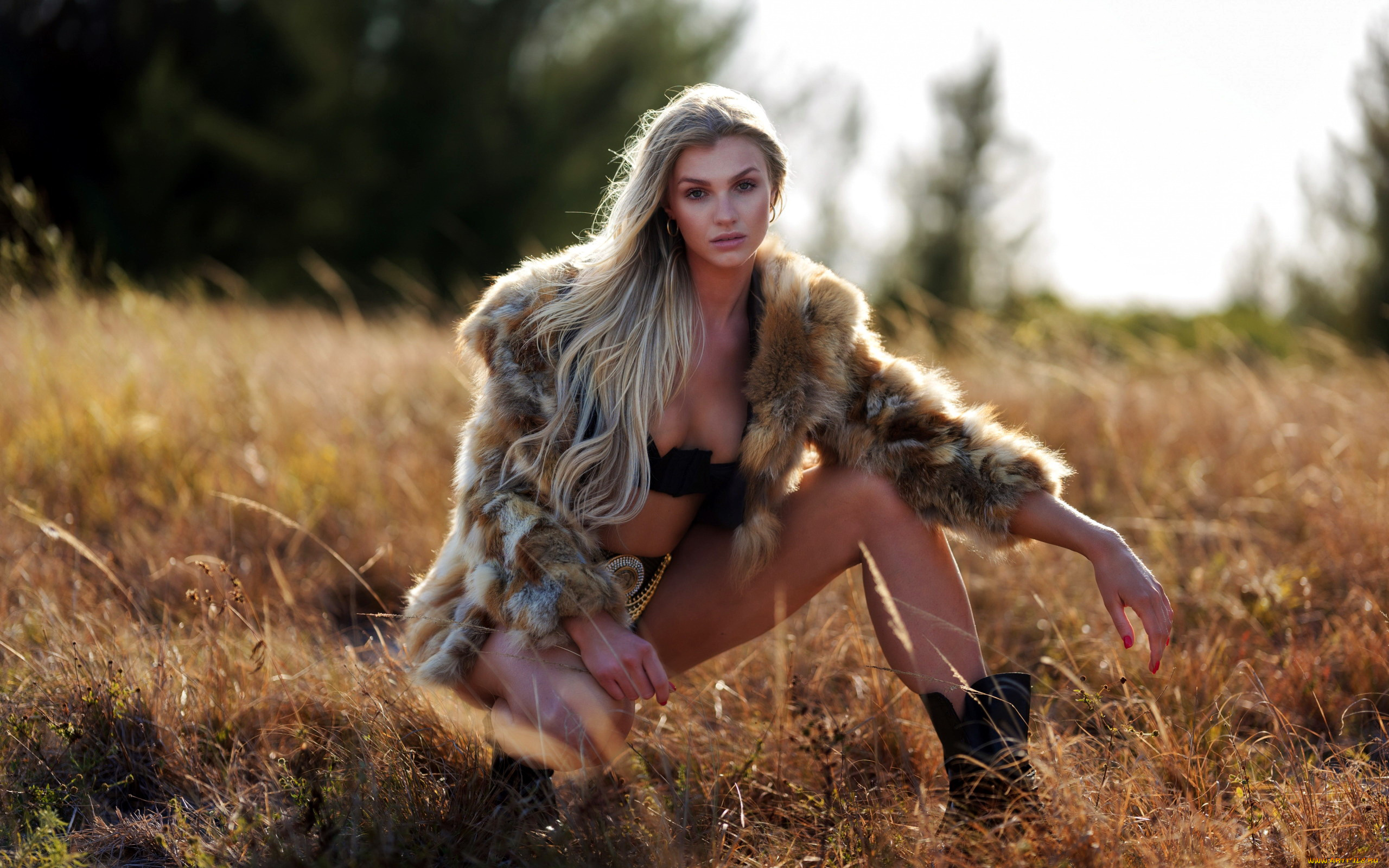 девушки, -, блондинки, , светловолосые, трава, блондинка, полушубок