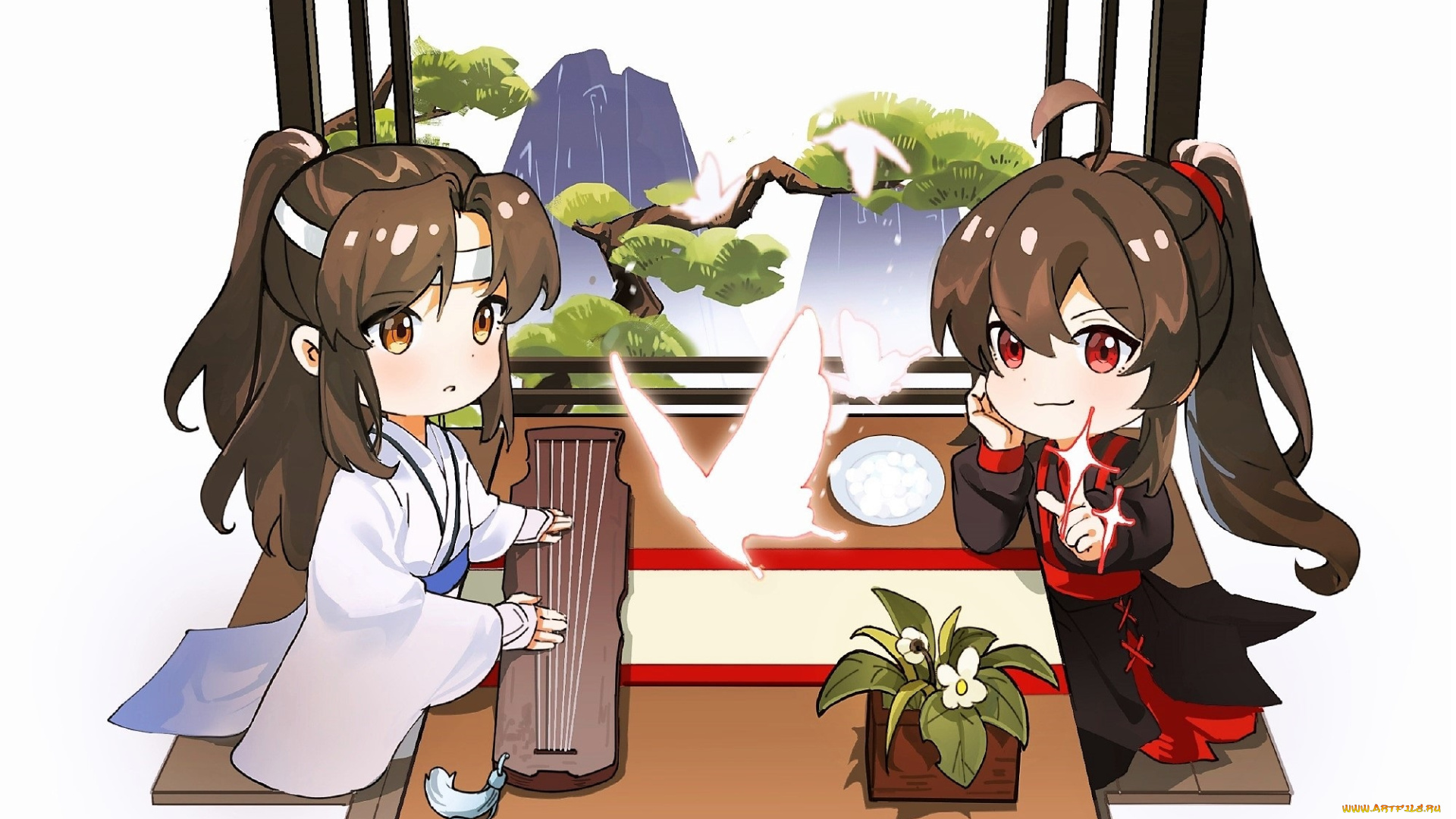 аниме, mo, dao, zu, shi, лань, ванцзи, вэй, усянь, стол, окно, гуцинь