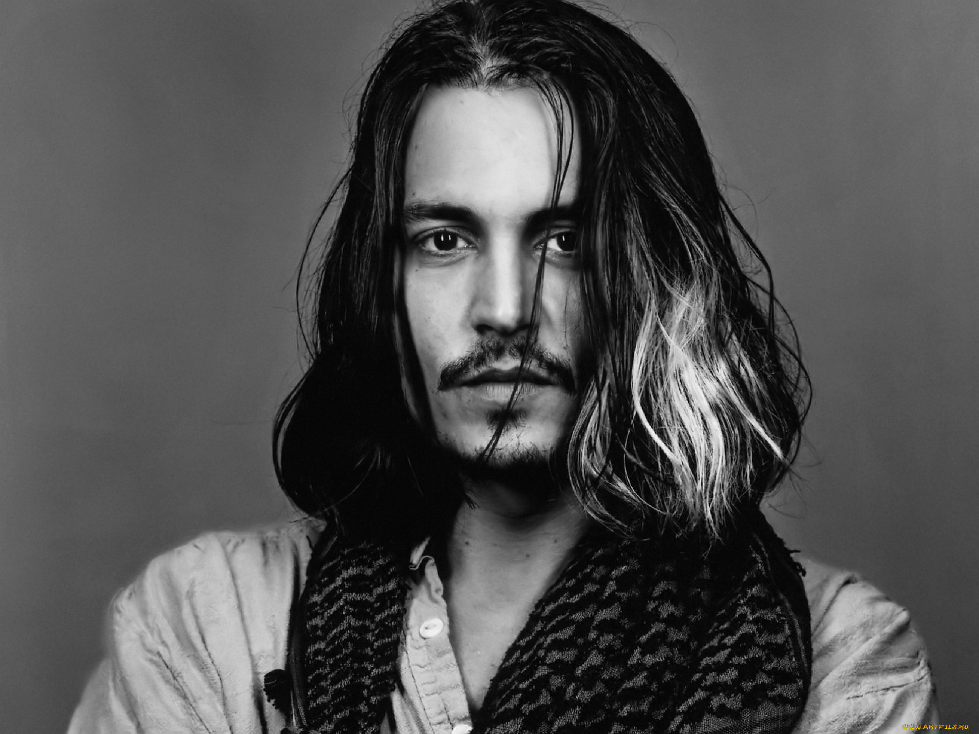 мужчины, johnny, depp, актер, лицо, шарф, усы