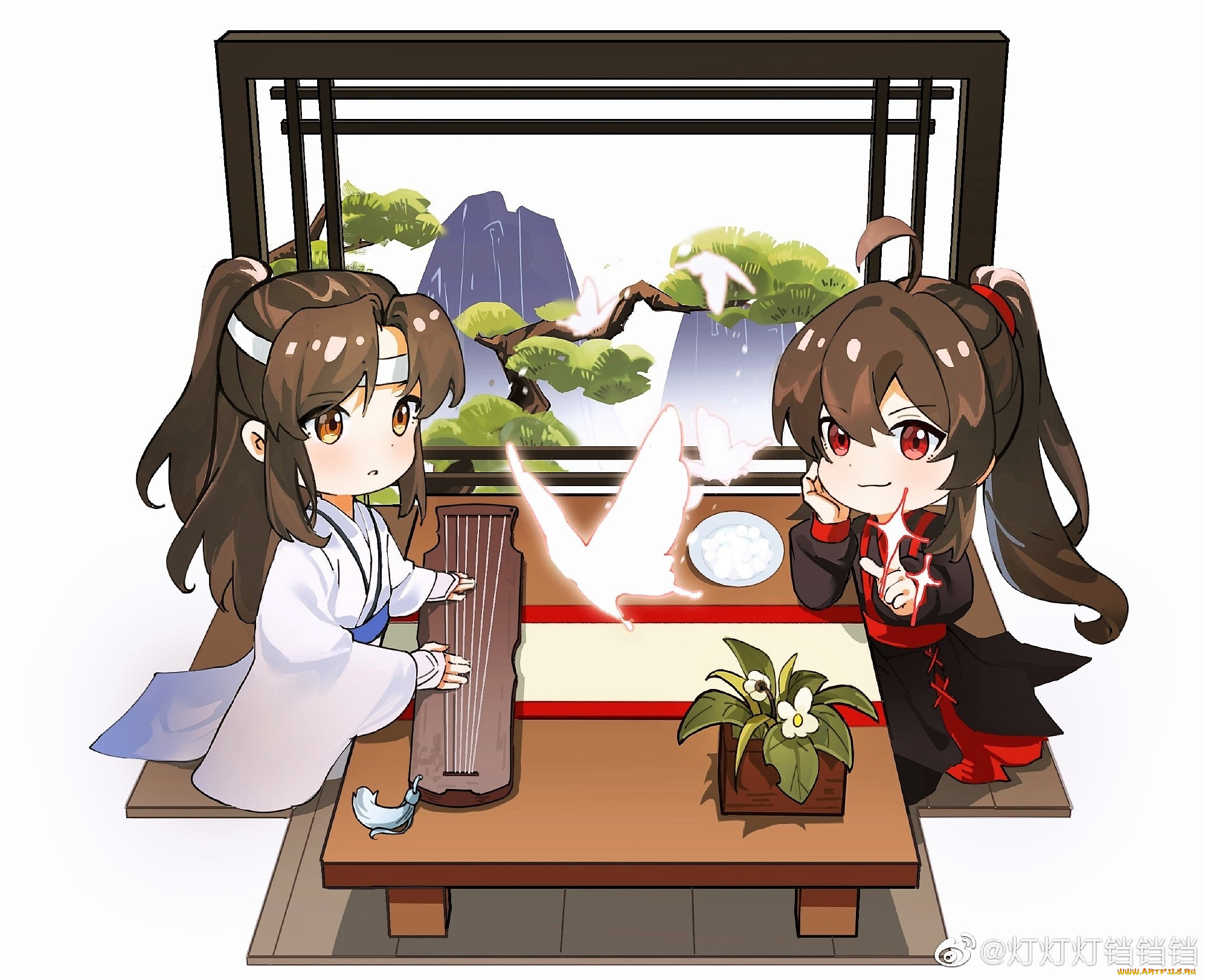 аниме, mo, dao, zu, shi, лань, ванцзи, вэй, усянь, стол, окно, гуцинь