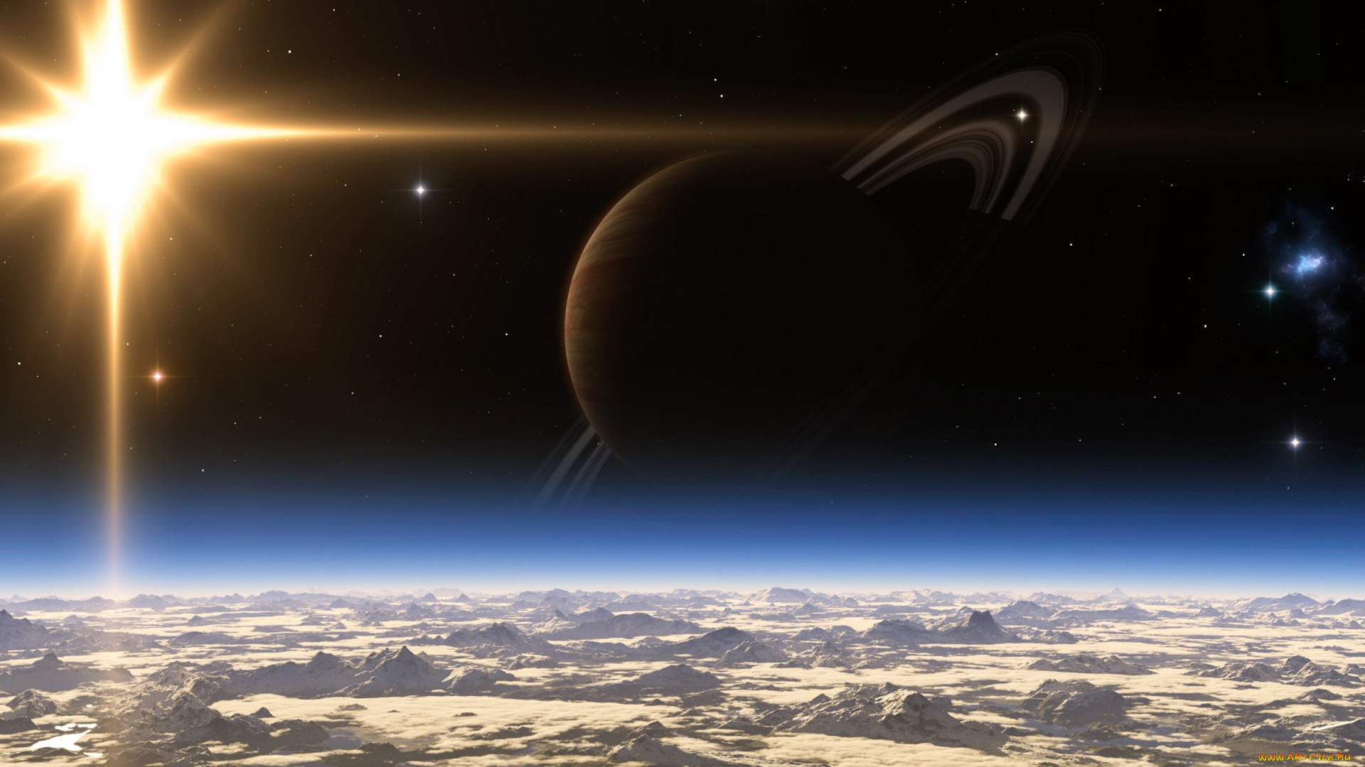 космос, арт, вселенная, планеты, звезды, кольцо, свет