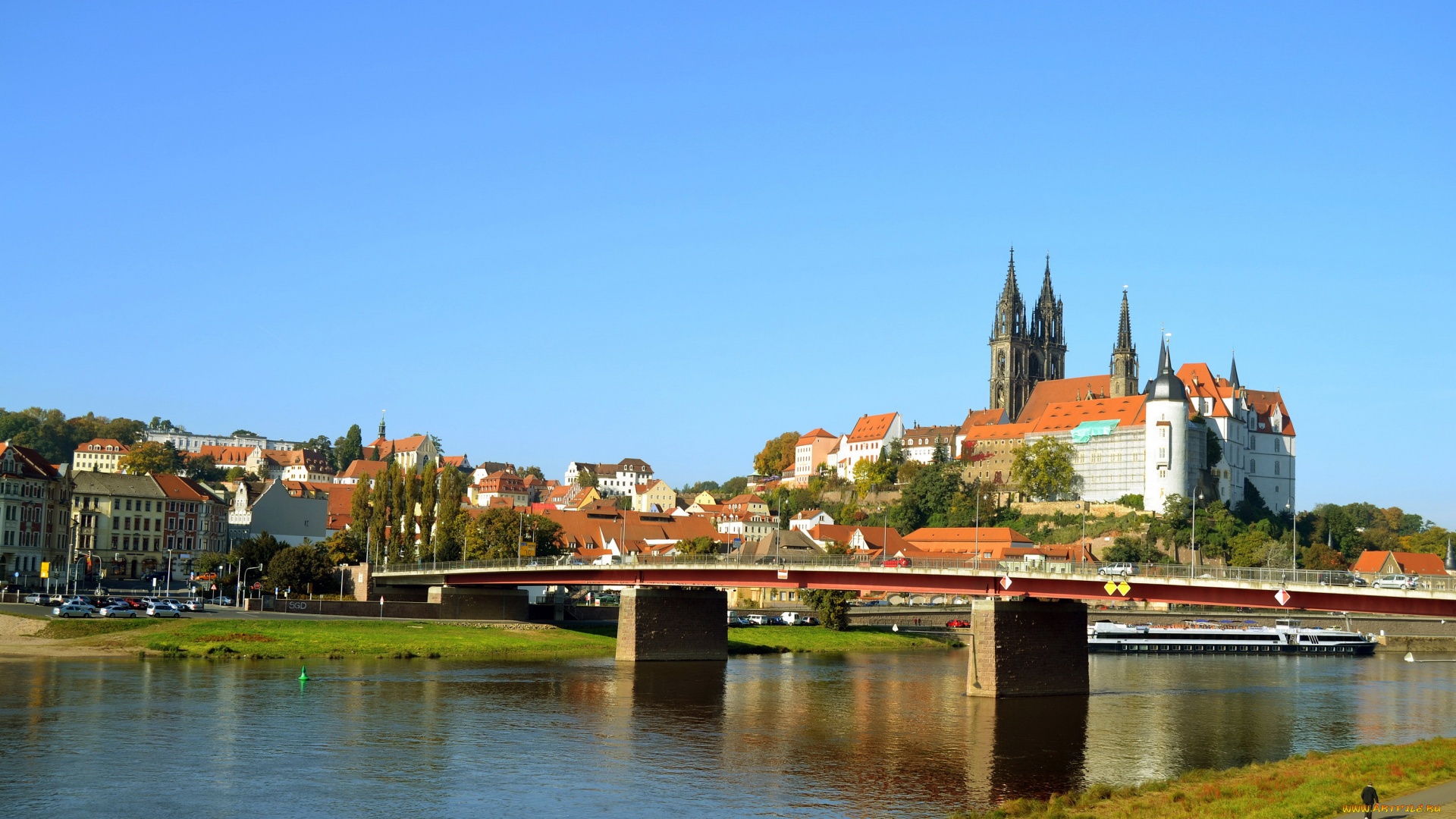 альбрехтсбург, германия, города, -, мечети, , медресе, германия, альбрехтсбург, мост, река, замок, дома