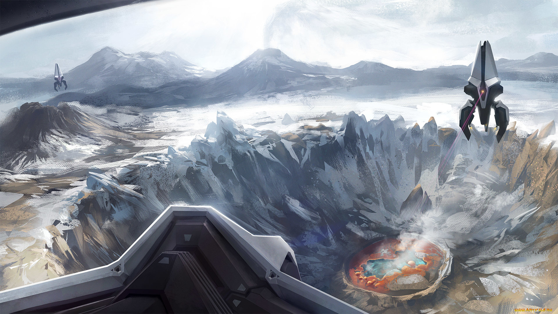 фэнтези, иные, миры, , иные, времена, озеро, кратер, выстрел, лазер, корабли, арт