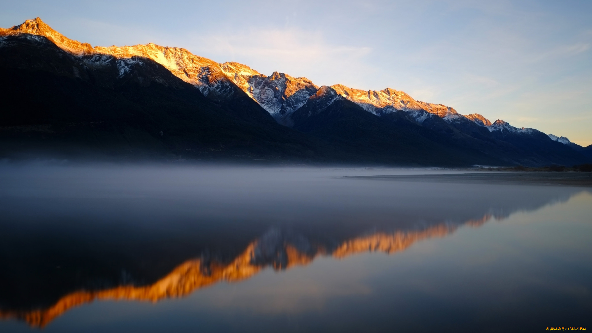 природа, реки, озера, горы, озеро, утро, туман, отражение