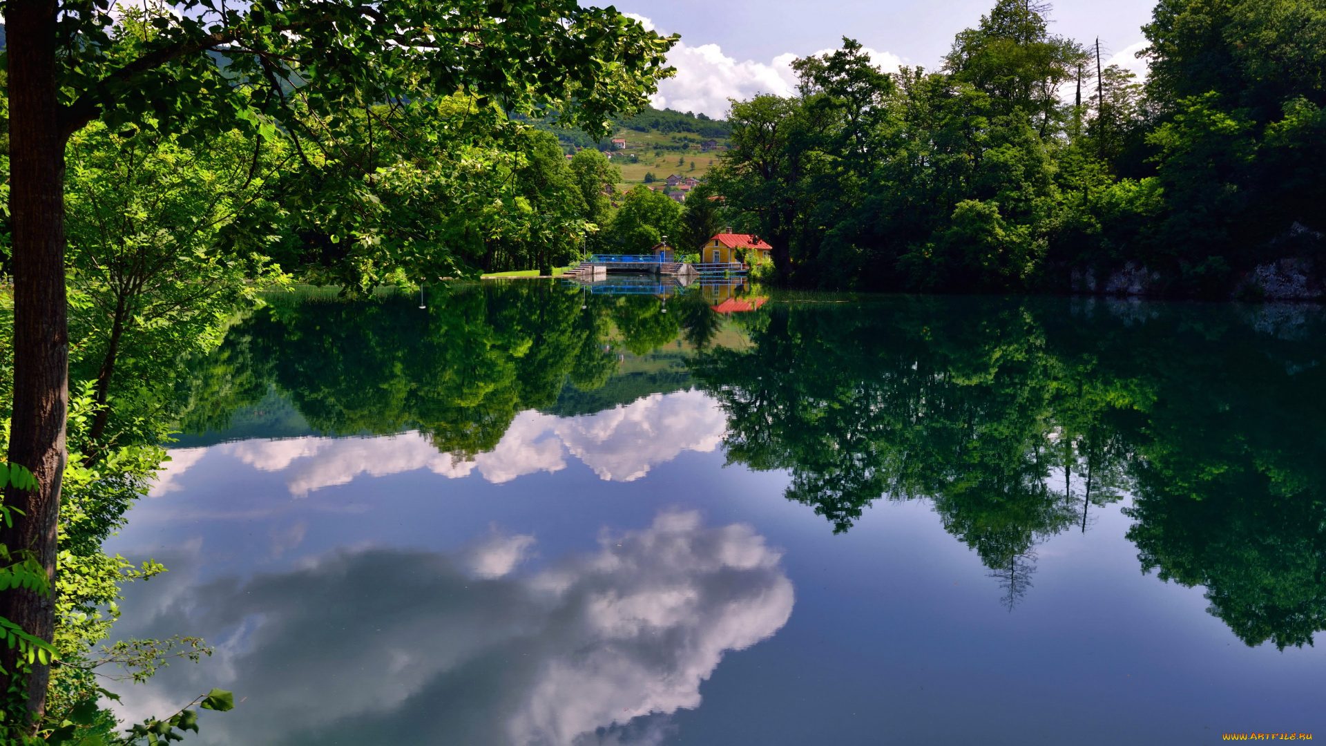 природа, реки, озера, лето, озеро, деревья, босния