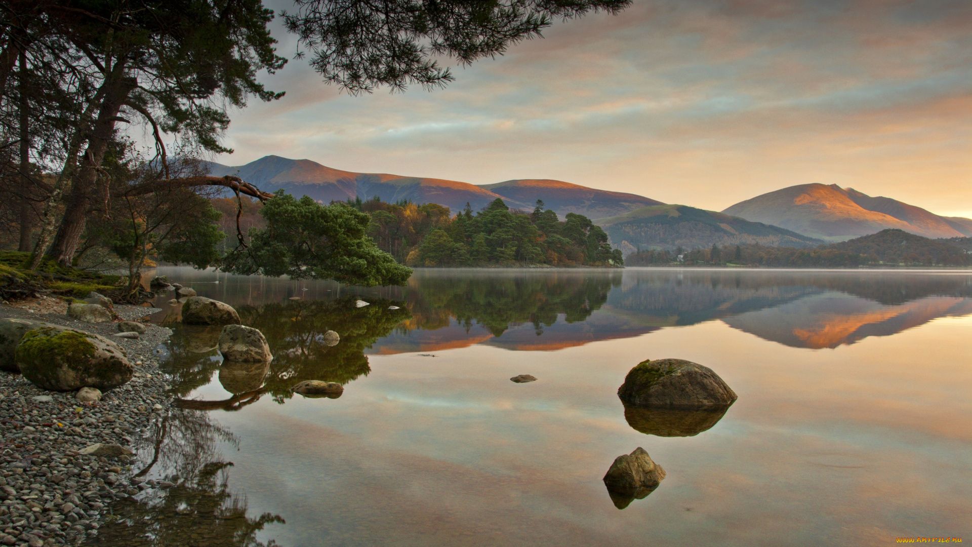 природа, реки, озера, озеро, отражение, утро