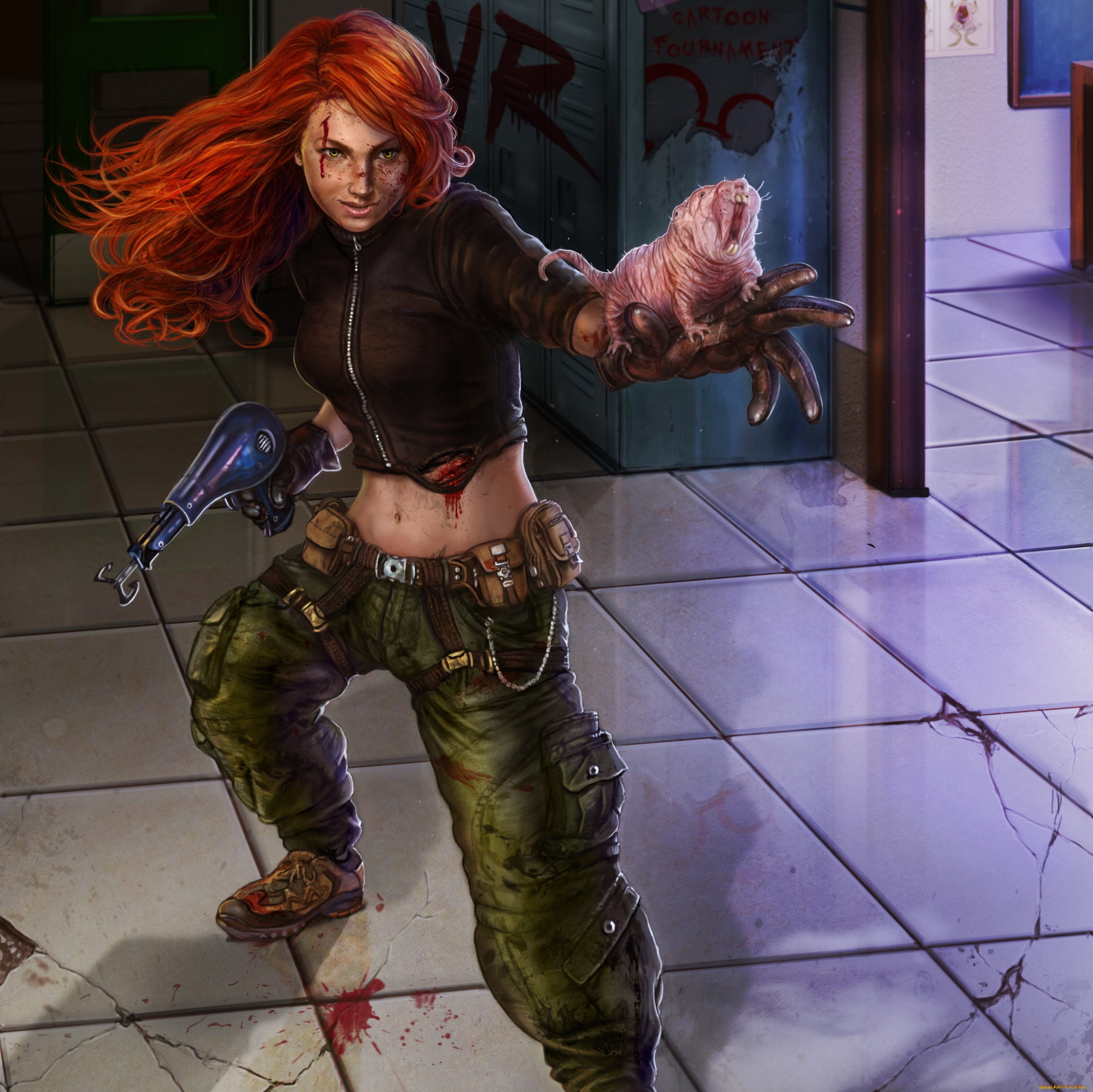 david, galopim, фэнтези, девушки, david, galopim, девушка, рыжеволосая, крыса, кровь