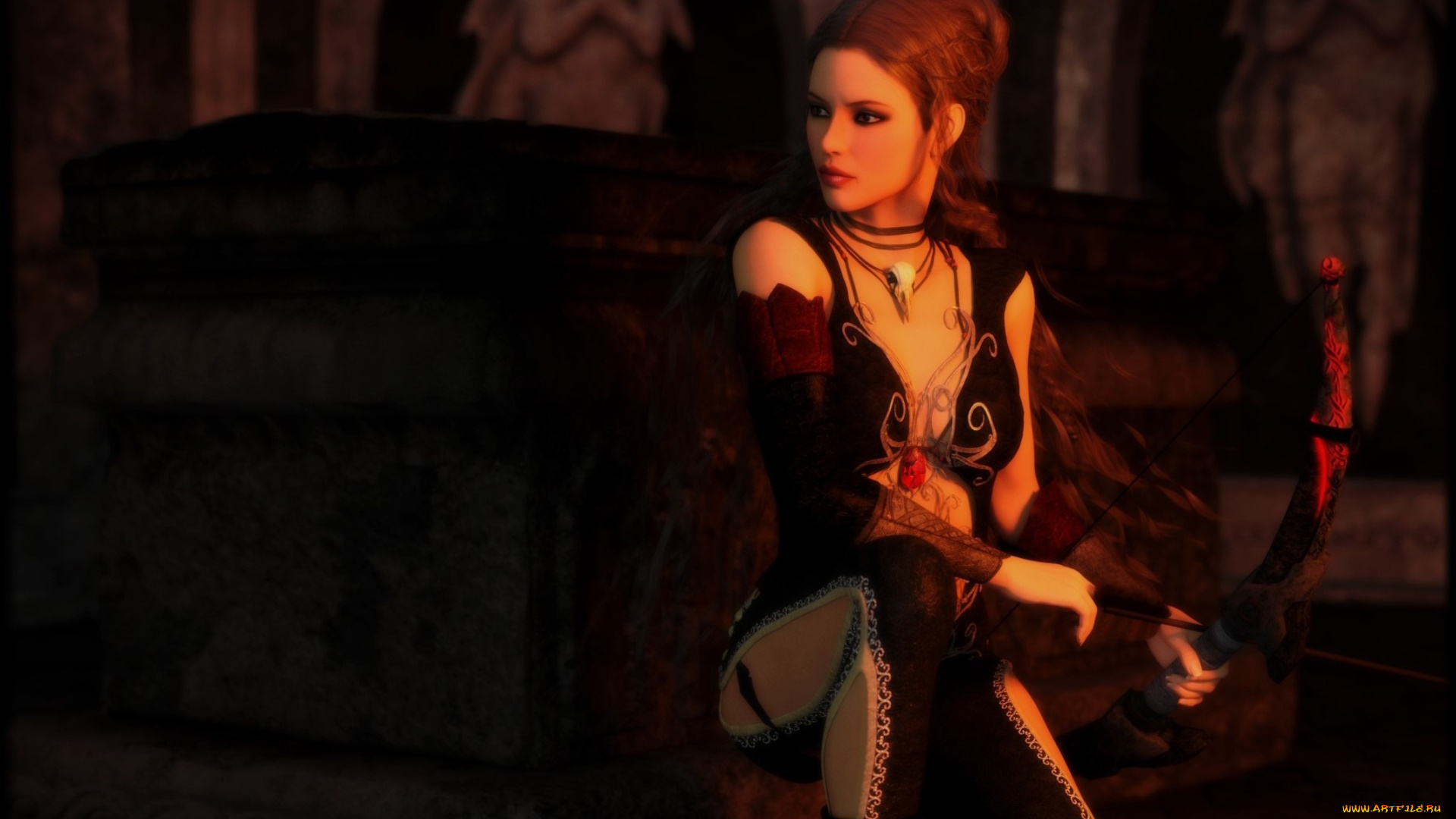 3д, графика, амазонки, , amazon, девушка, взгляд, фон, лук