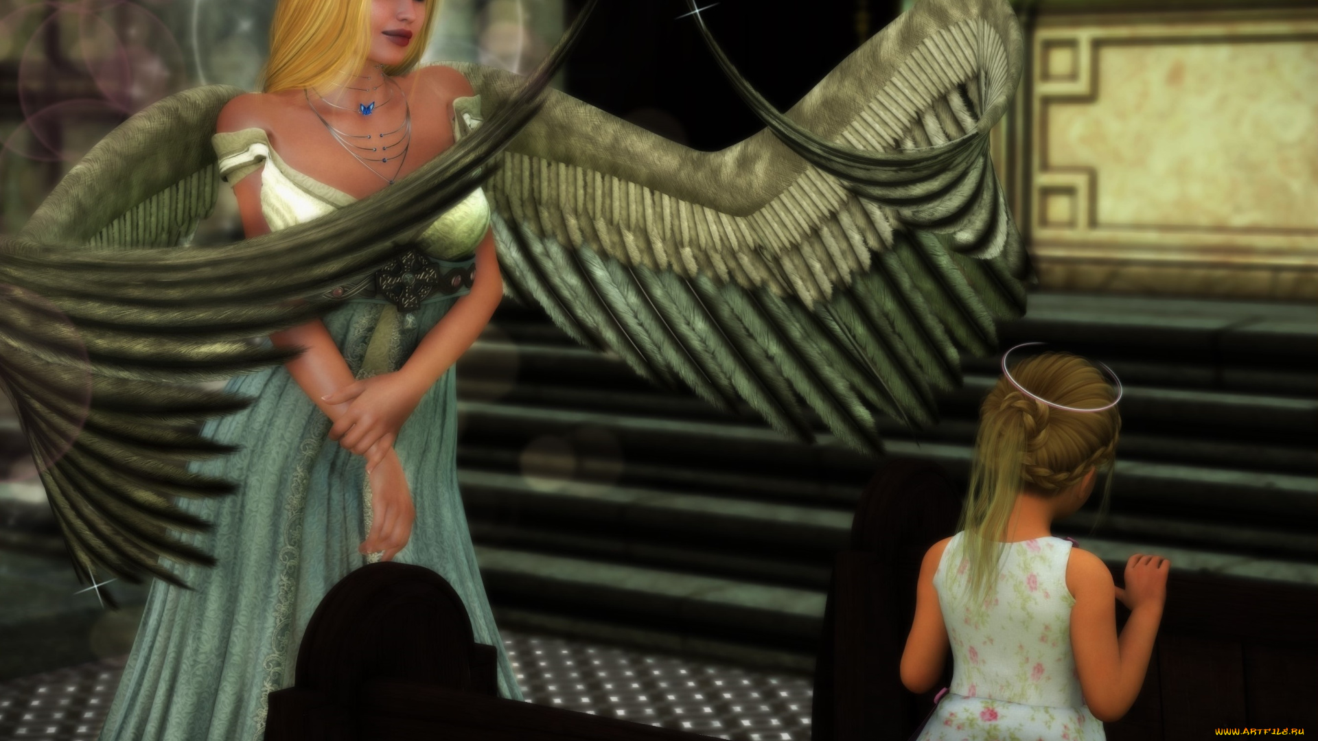 3д, графика, ангел, , angel, ангел, фон, взгляд, девушка