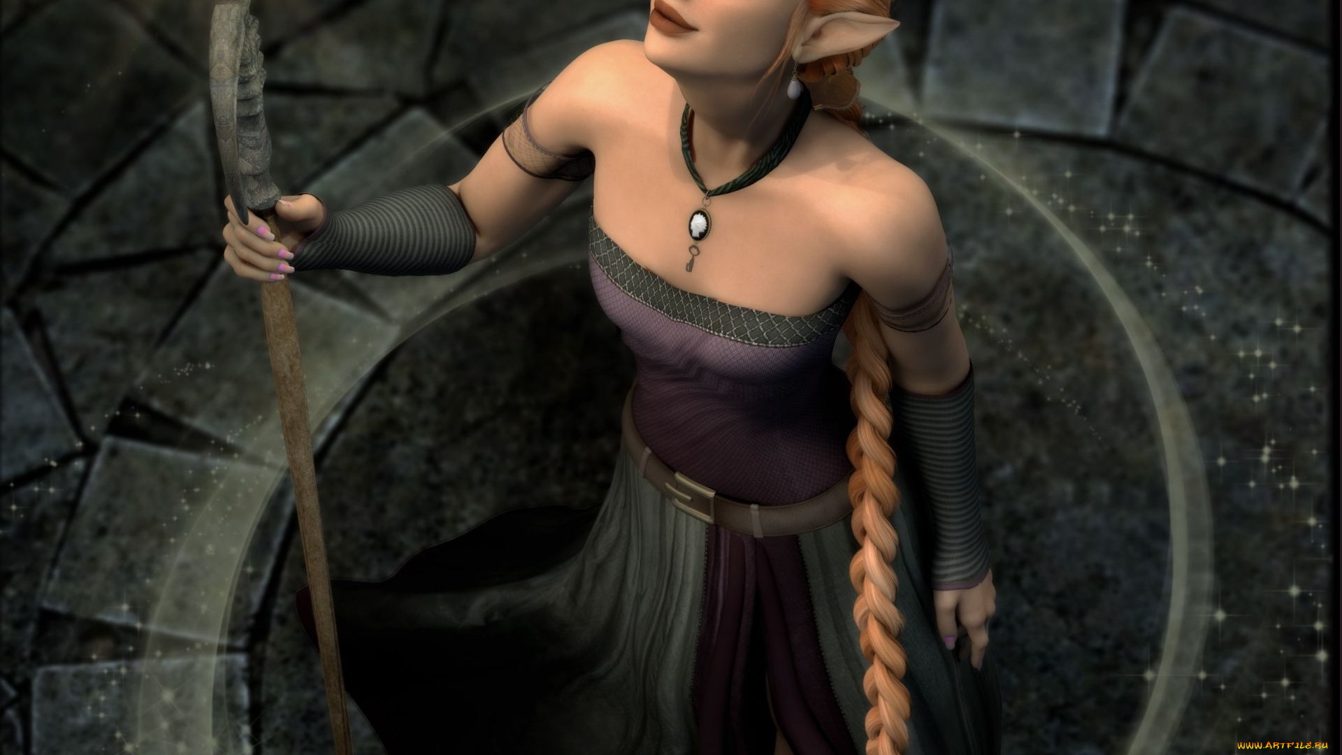 3д, графика, эльфы, , elves, эльфийка, взгляд, фон, коса