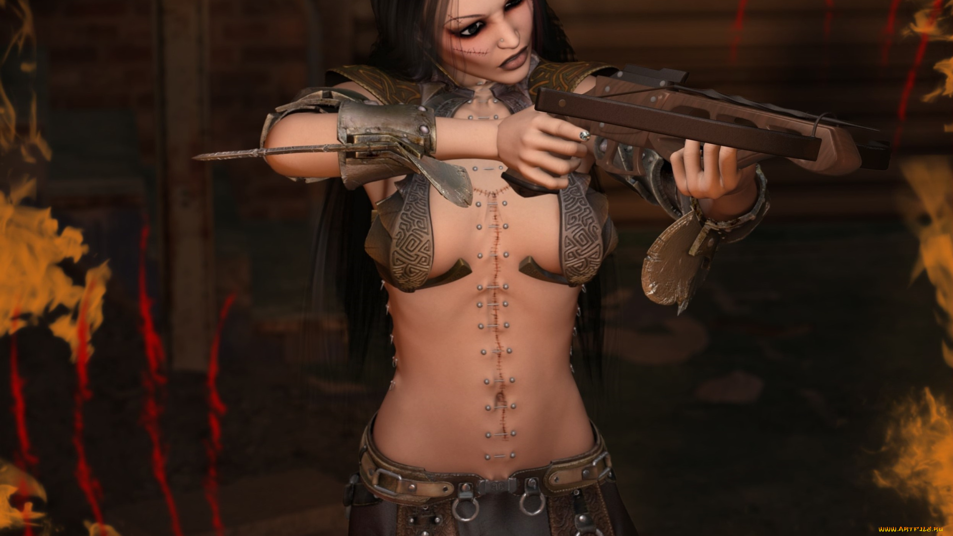 3д, графика, фантазия, , fantasy, оружие, фон, взгляд, девушка