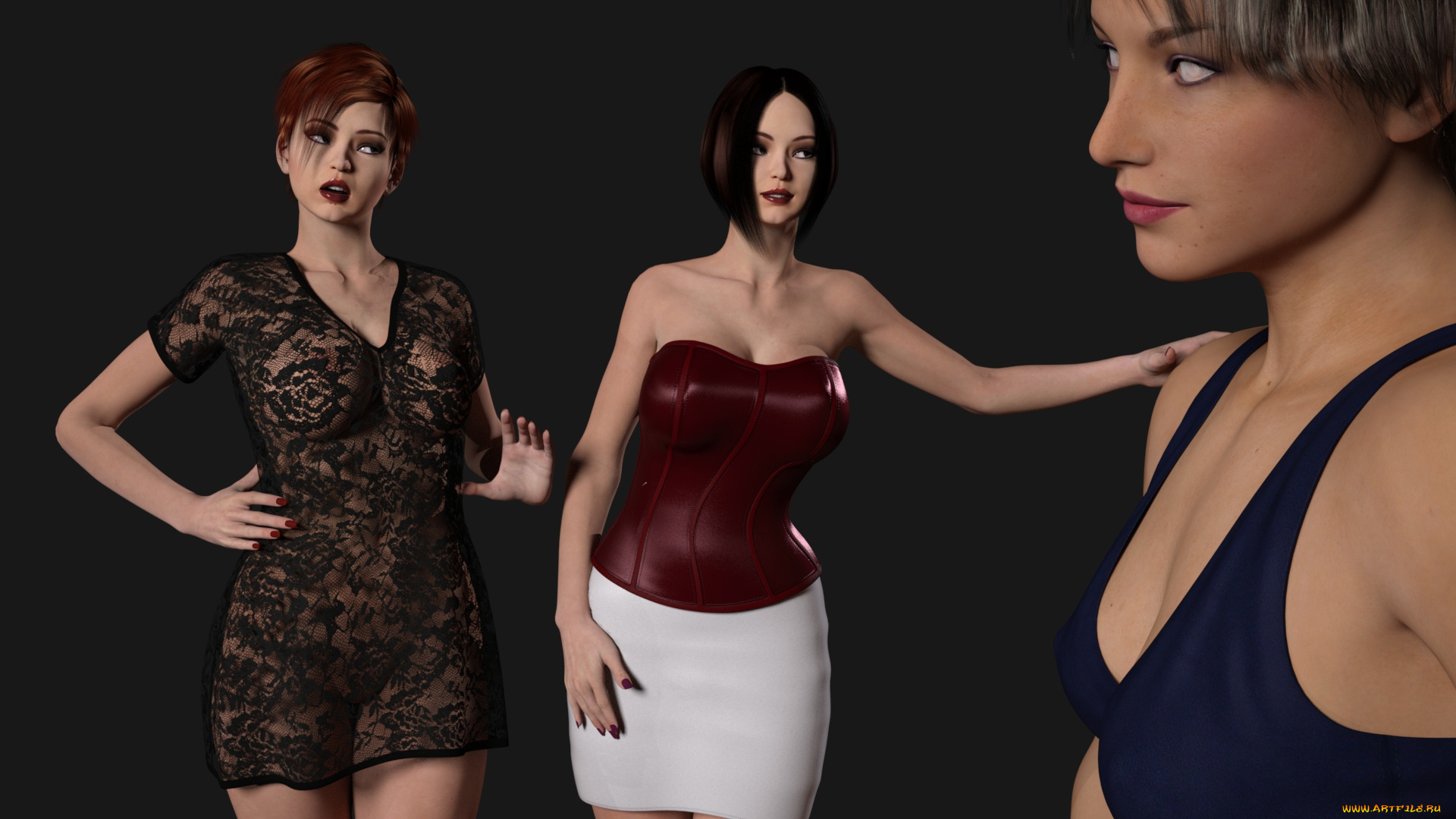 3д, графика, люди, , people, девушки, взгляд, фон