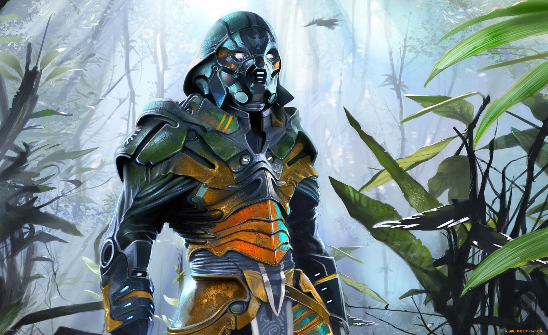 фэнтези, роботы, , киборги, , механизмы, джунгли, растения, робот, броня