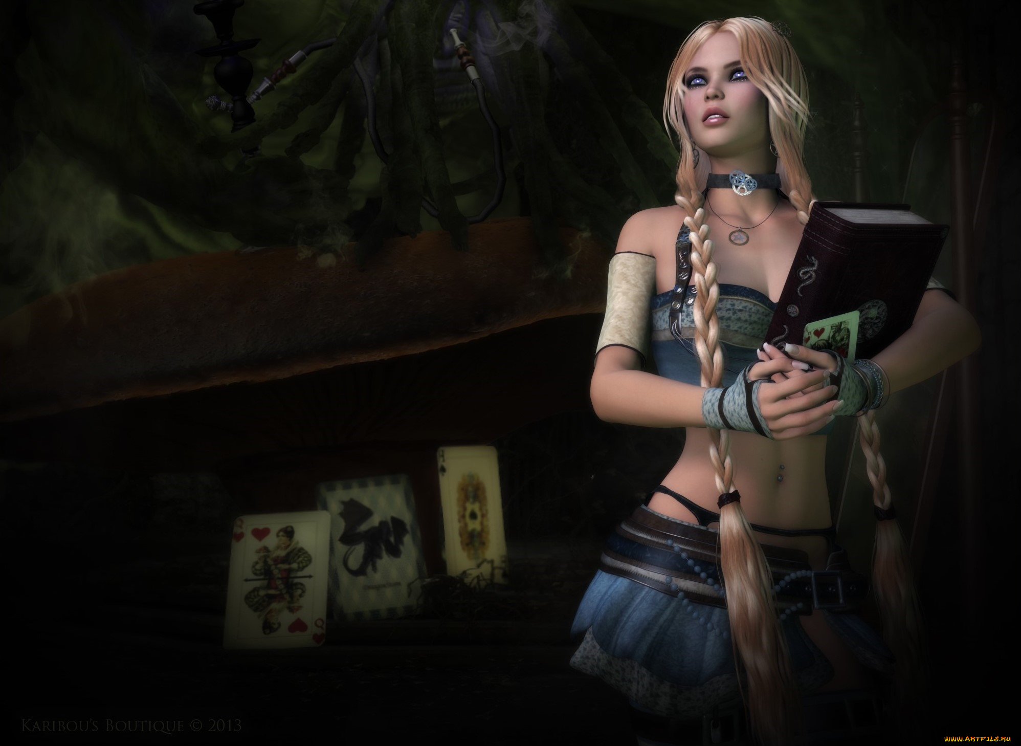 3д, графика, фантазия, , fantasy, взгляд, фон, книга, карты, девушка