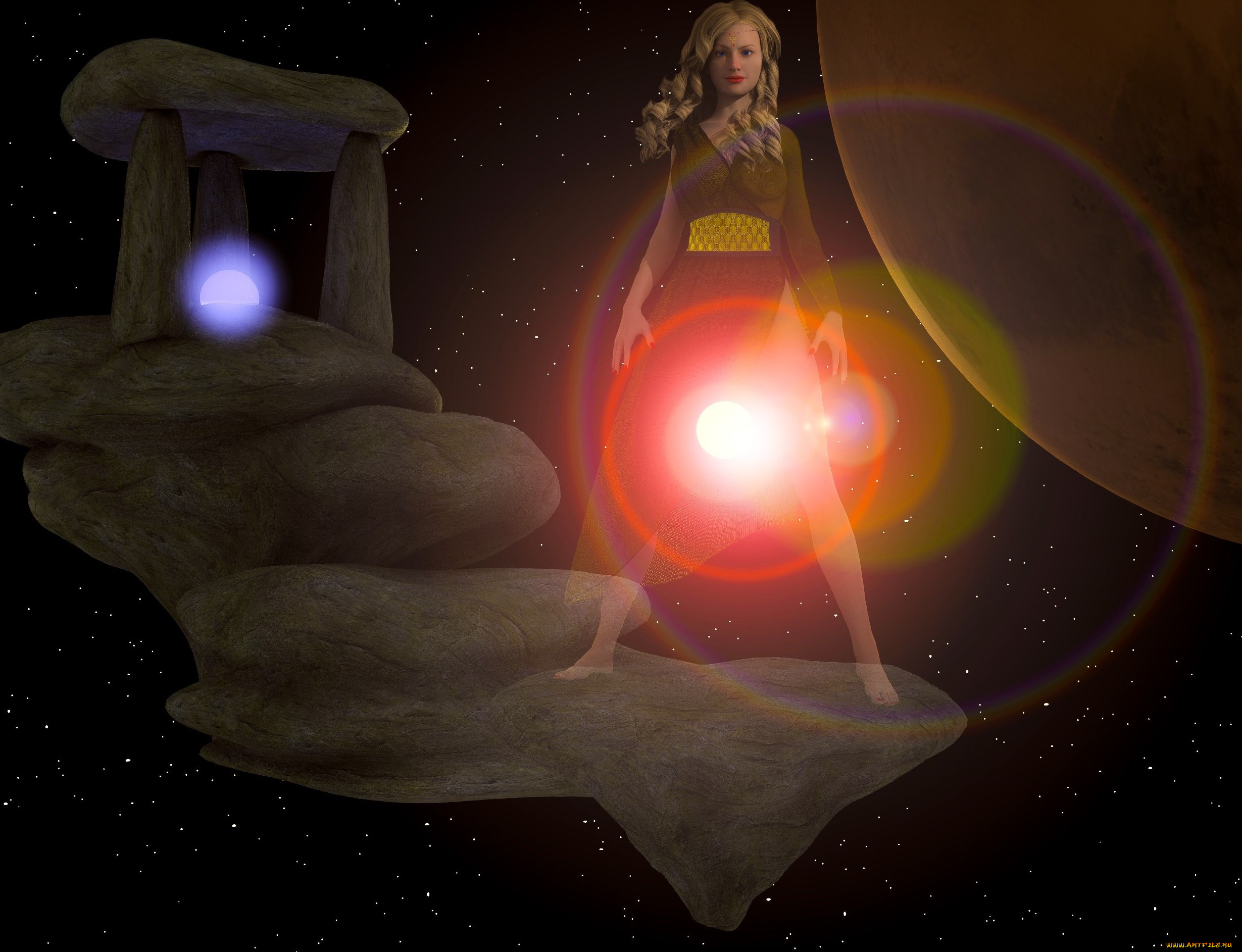 3д, графика, фантазия, , fantasy, девушка, взгляд, фон, космос