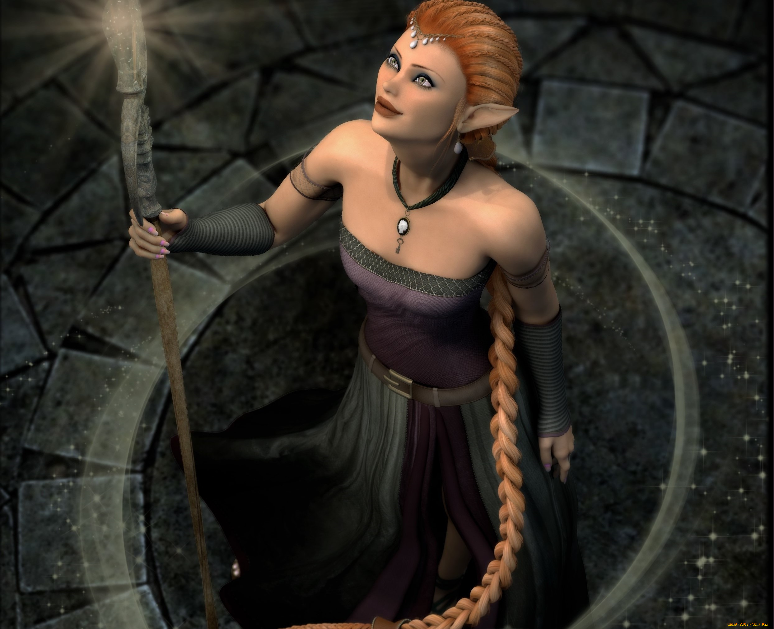 3д, графика, эльфы, , elves, эльфийка, взгляд, фон, коса