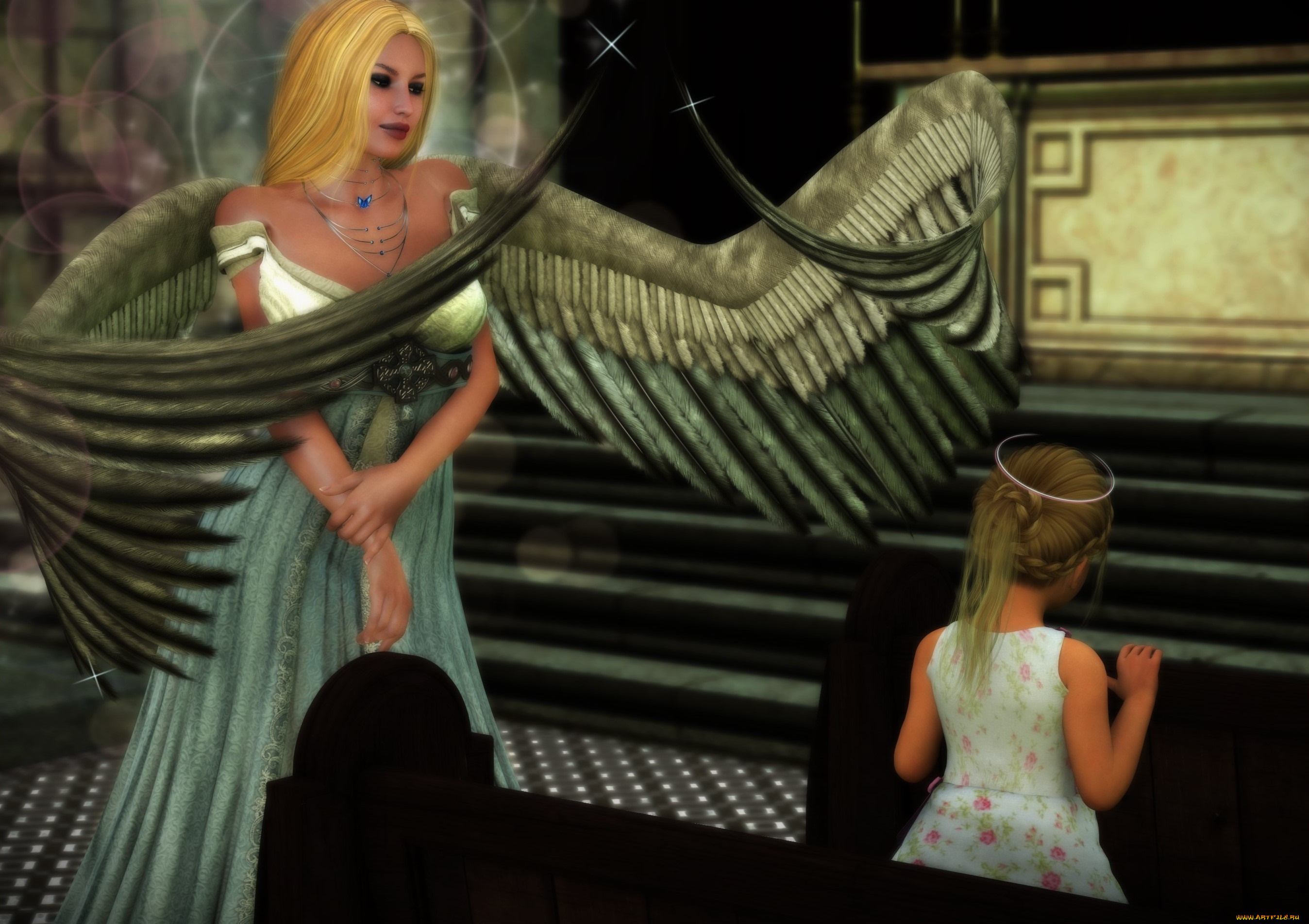 3д, графика, ангел, , angel, ангел, фон, взгляд, девушка