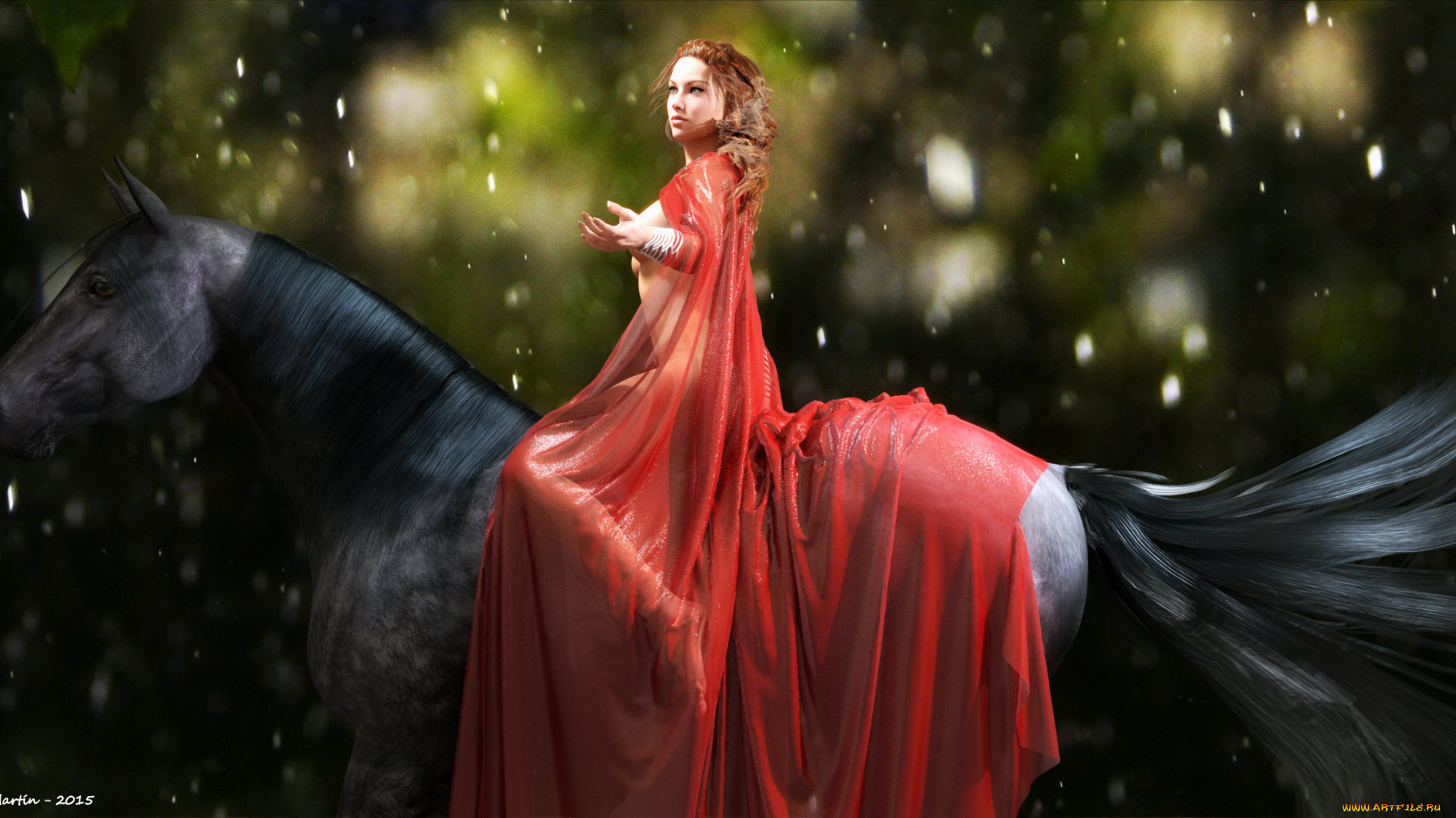 3д, графика, люди, и, животные, , people, and, animals, лошадь, фон, девушка, взгляд