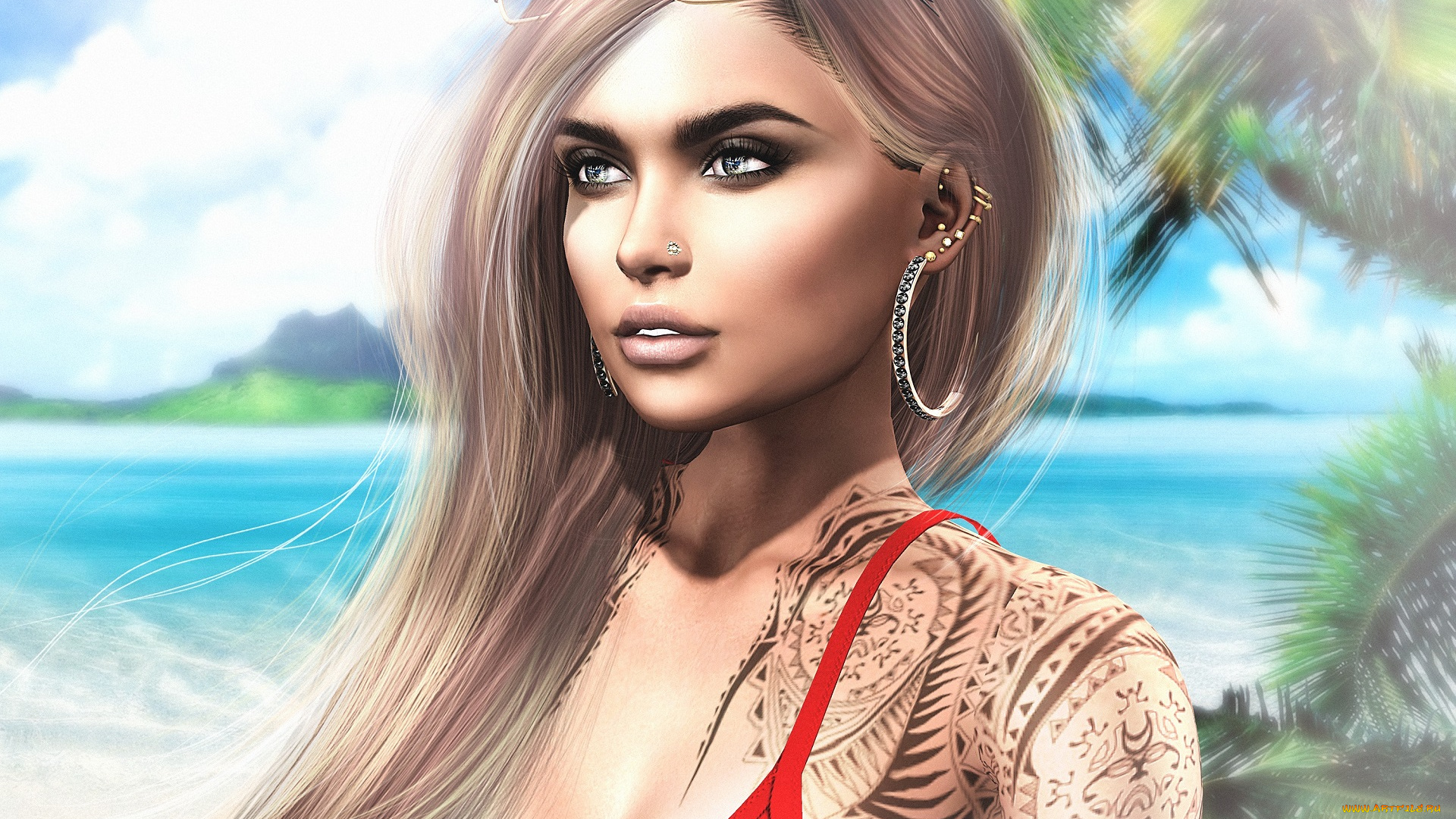 3д, графика, портрет, , portraits, тату, девушка