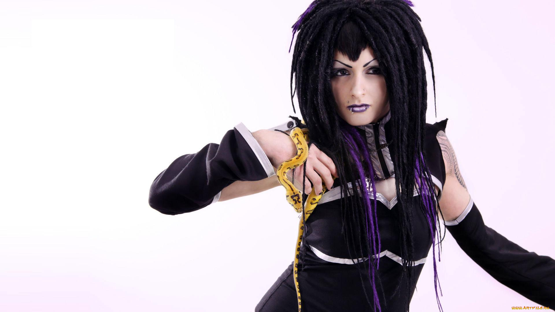 разное, cosplay, , косплей, змея, костюм, татуировки, пирсинг, брюнетка, девушка, кибергот