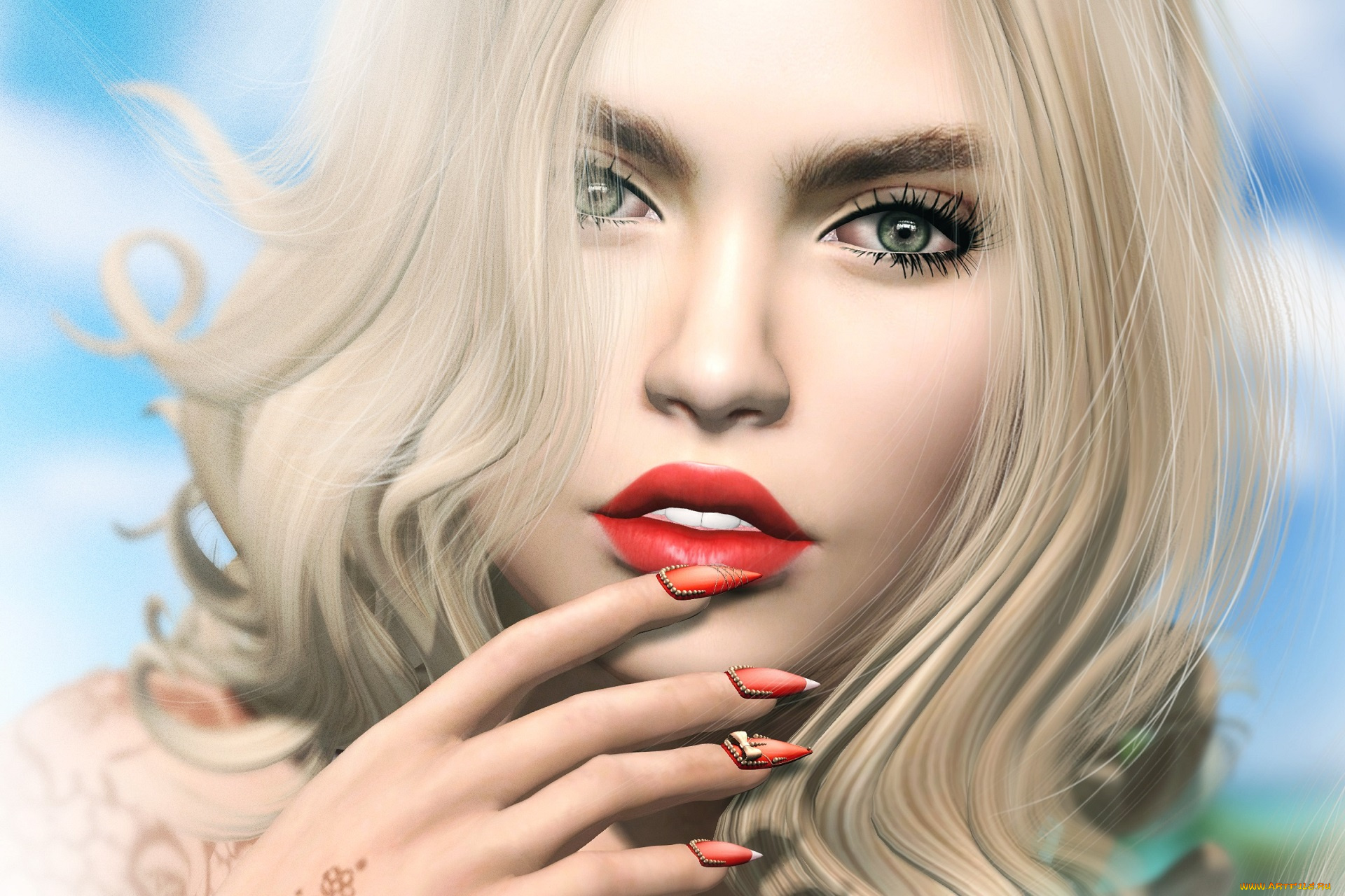 3д, графика, портрет, , portraits, маникюр, блондинка, девушка