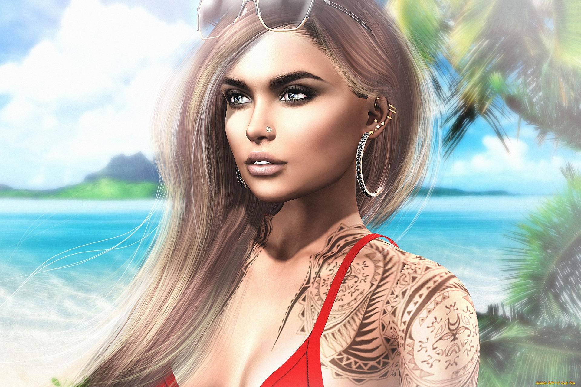 3д, графика, портрет, , portraits, тату, девушка