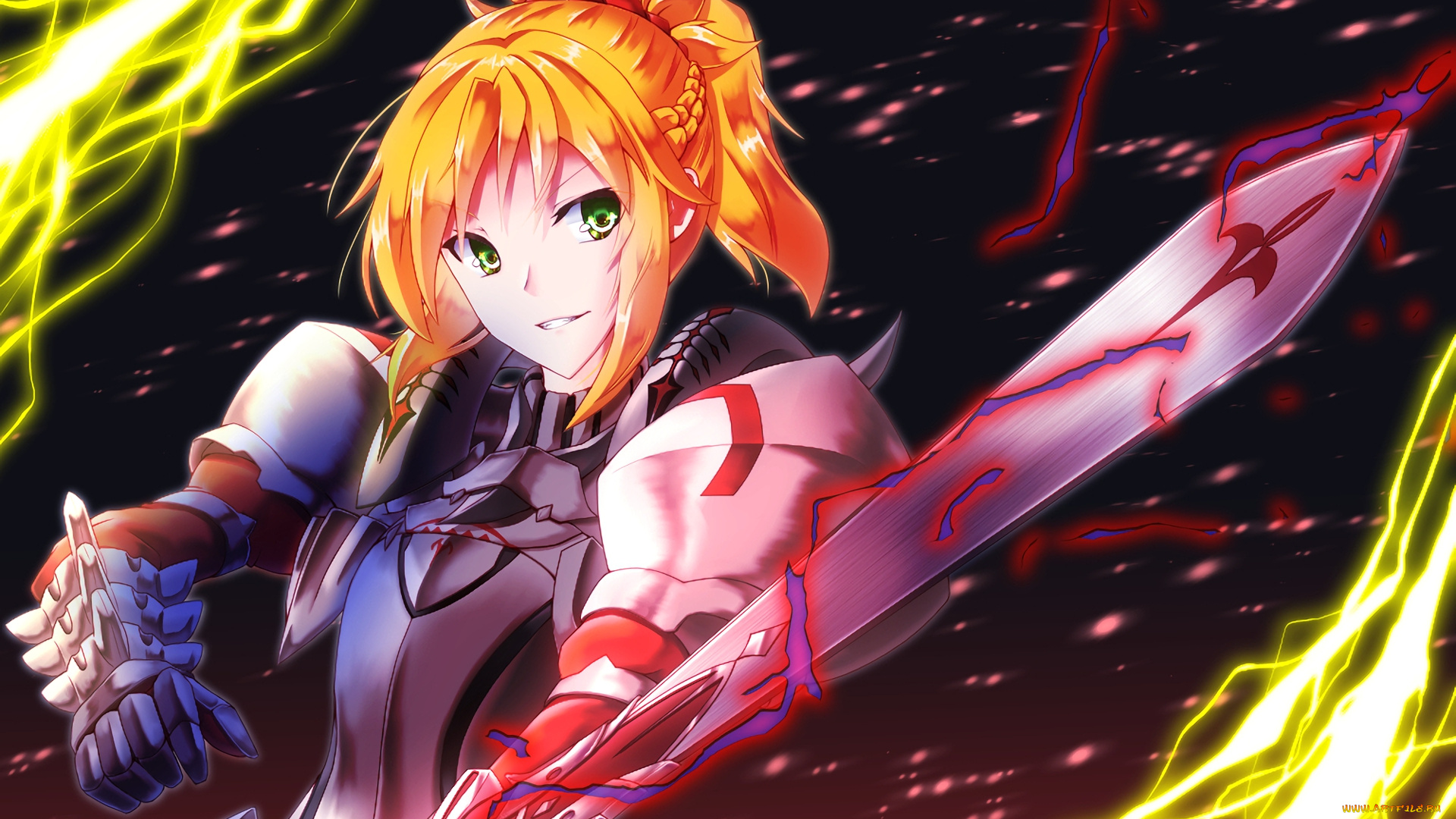 аниме, fate, stay, night, девушка, взгляд, фон