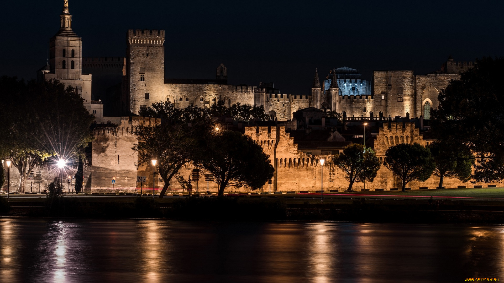франция, города, -, дворцы, , замки, , крепости, ночь, освещение, деревья, фонари, здание, водоем