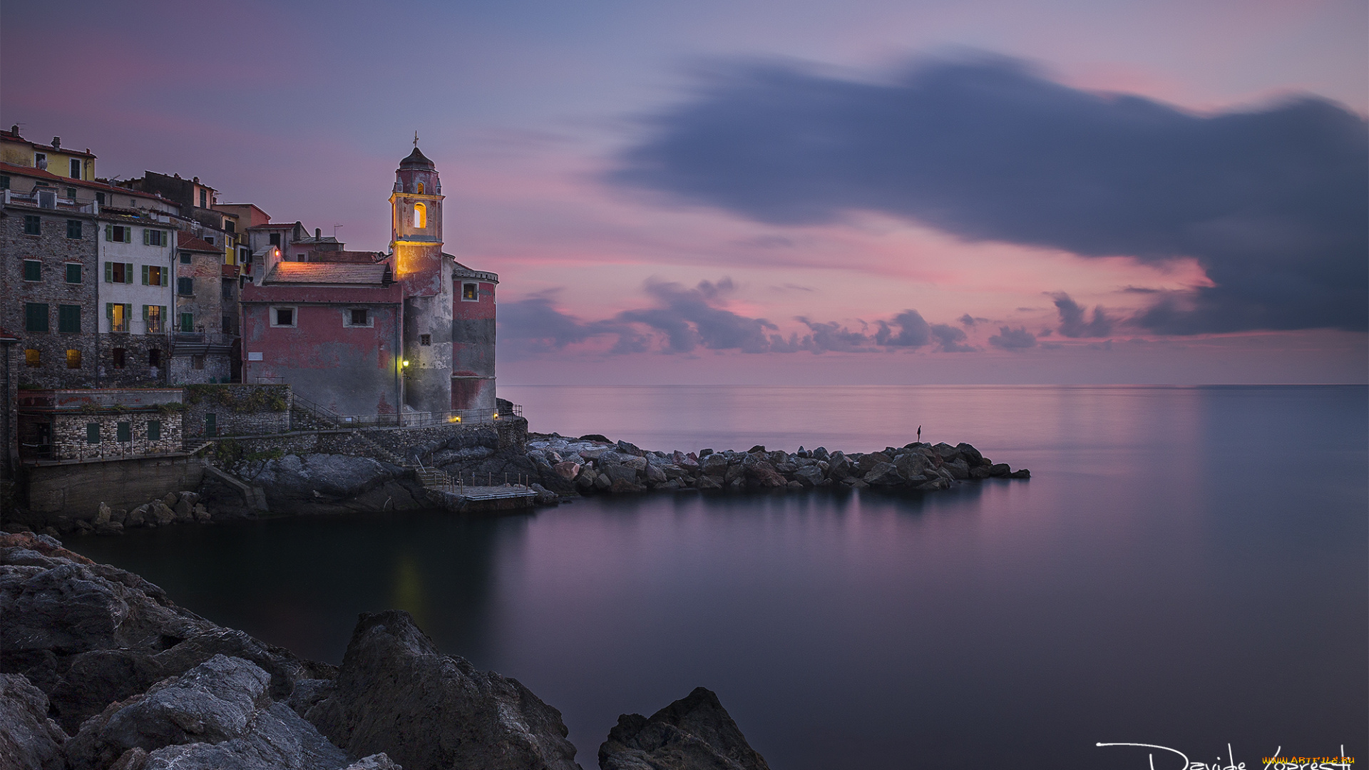 города, -, пейзажи, берег, италия, горизонт, небо, пейзаж, закат, море