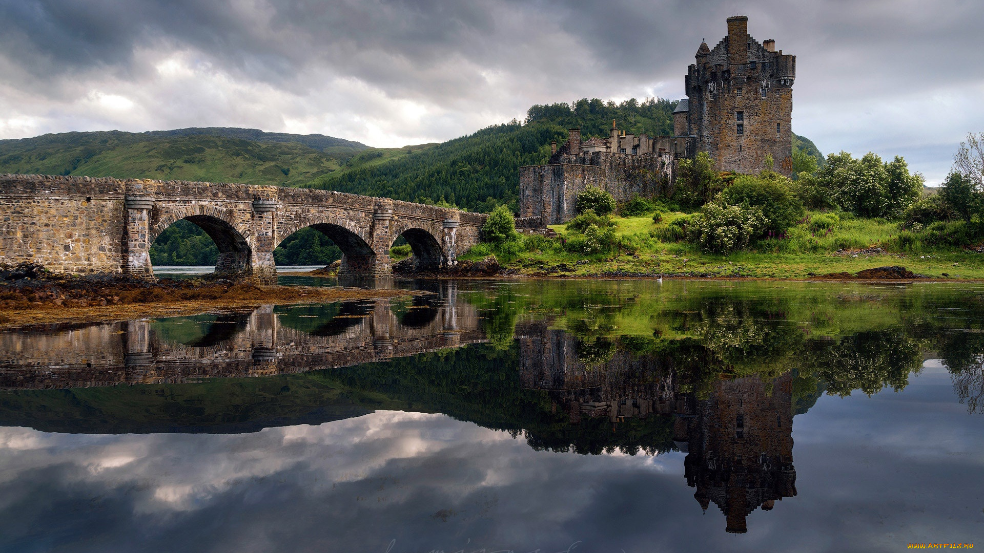 города, замок, эйлен-донан, , шотландия, остров, весна, замок, мост, отражение, эйлен-донан, в