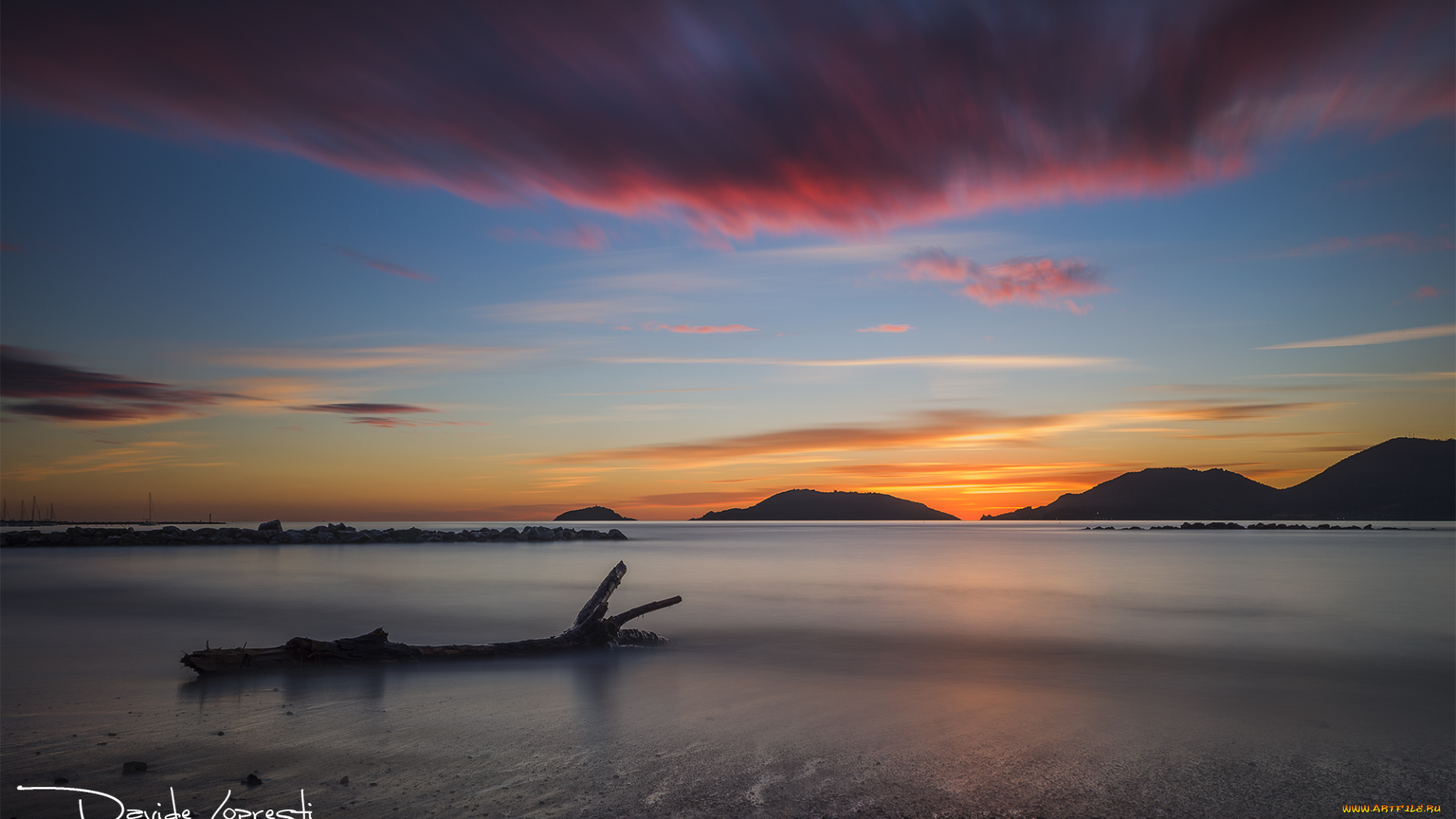 природа, побережье, закат, скалы, берег, небо, италия, море, облака