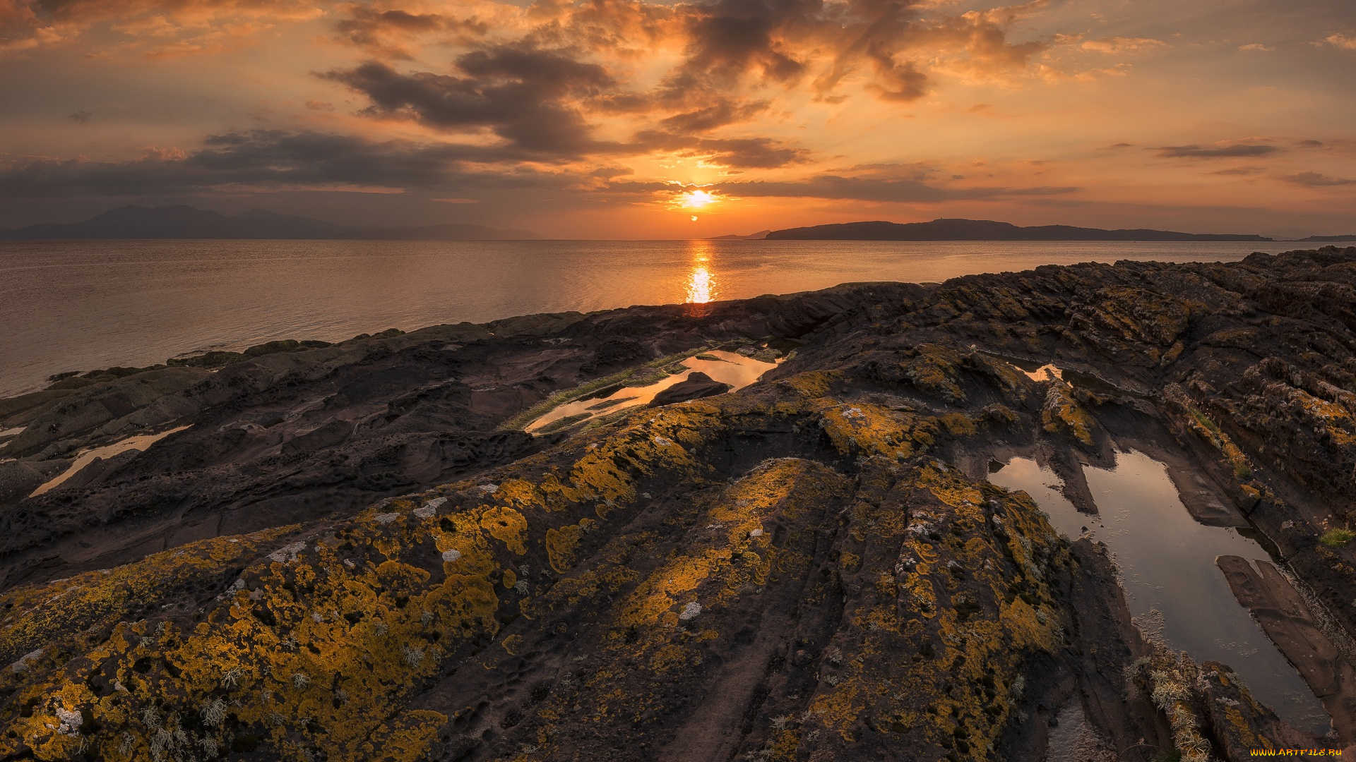 природа, восходы, закаты, облака, водоем, холмы