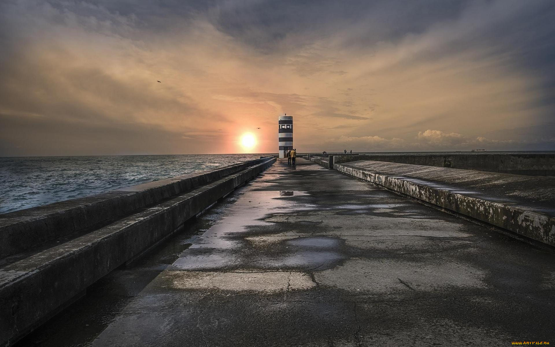 природа, маяки, пейзаж, море, закат, маяк