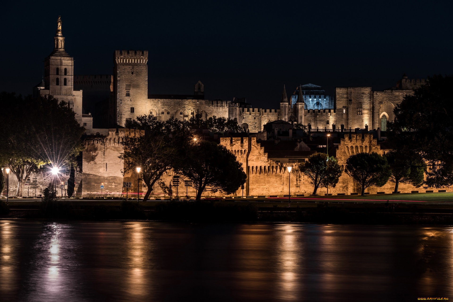 франция, города, -, дворцы, , замки, , крепости, ночь, освещение, деревья, фонари, здание, водоем