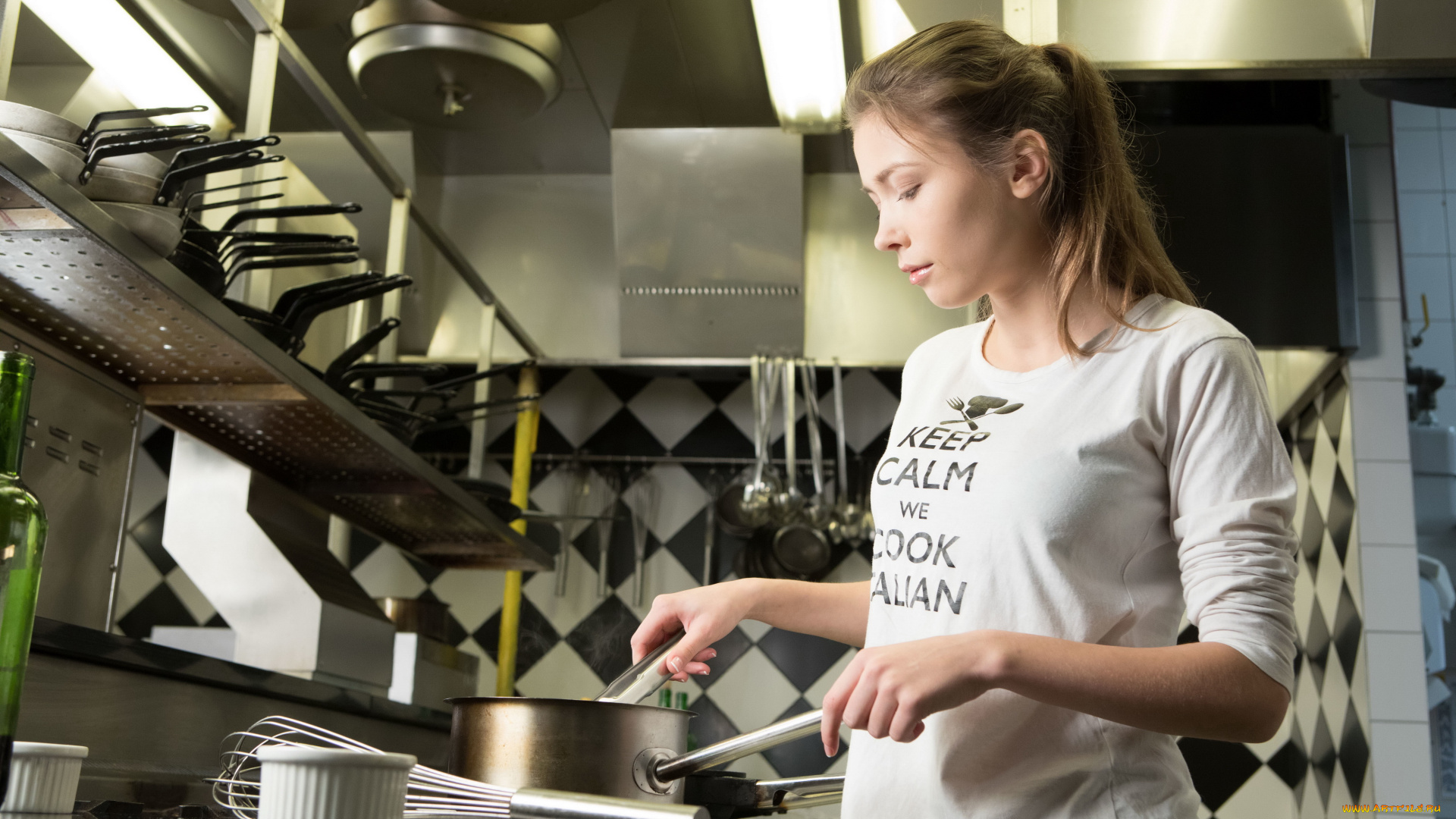 девушки, mila, azul, кухня, фон, девушка