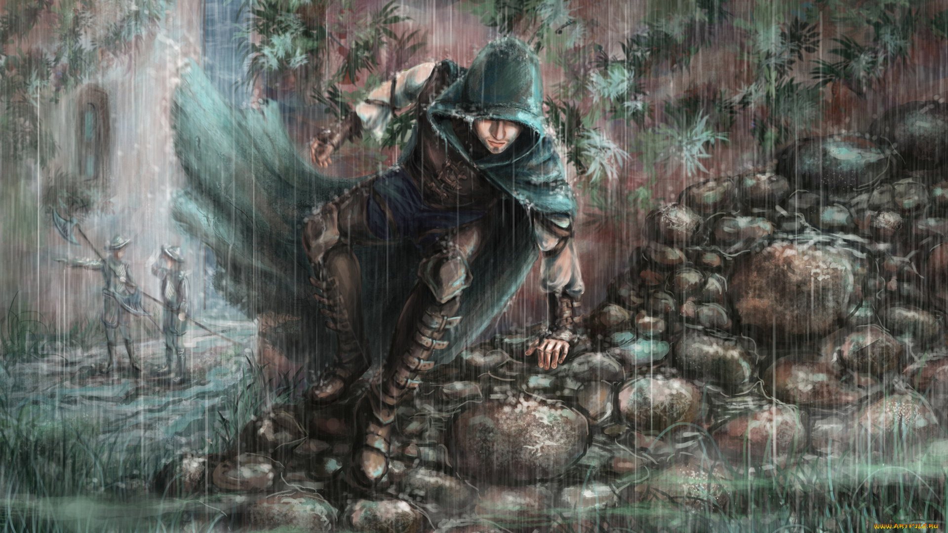 фэнтези, люди, капюшон, фон, мужчина