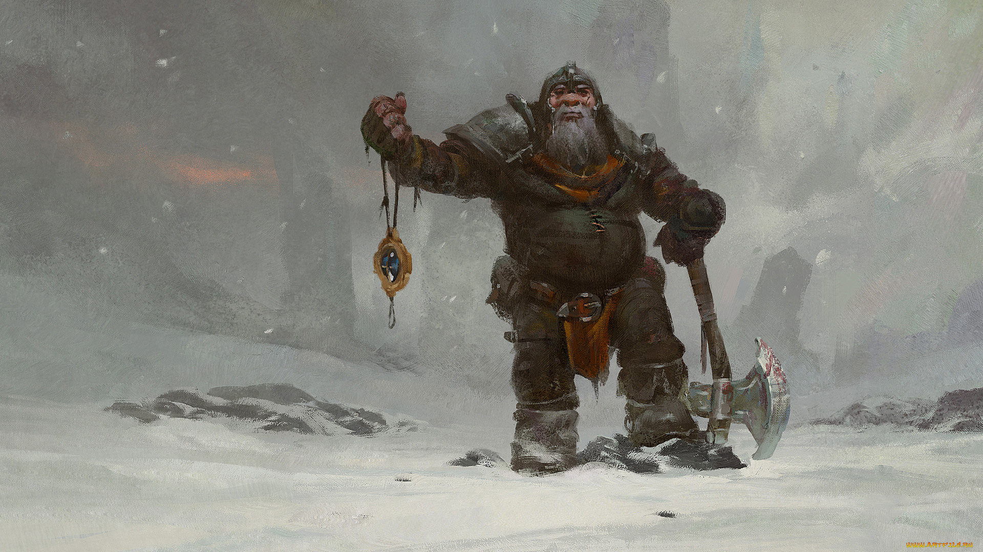 фэнтези, люди, медальон, униформа, фон, топор, гном