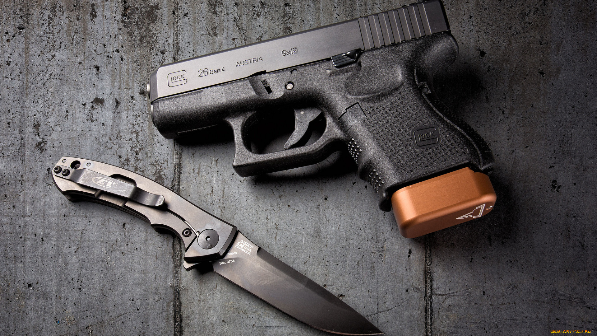 glock, 26, and, zt, knife, оружие, пистолеты, ствол