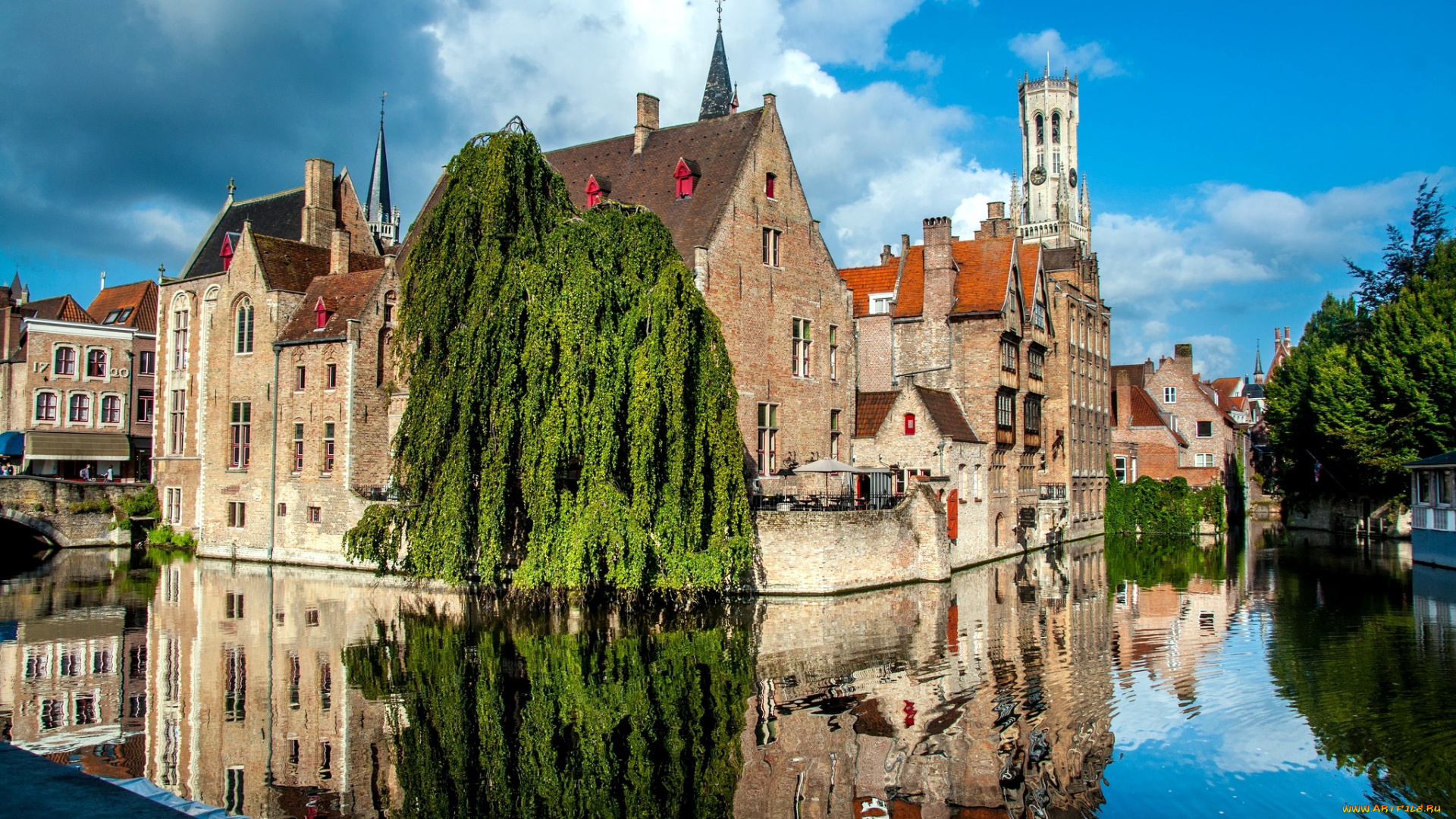 города, брюгге, , бельгия, дома, канал