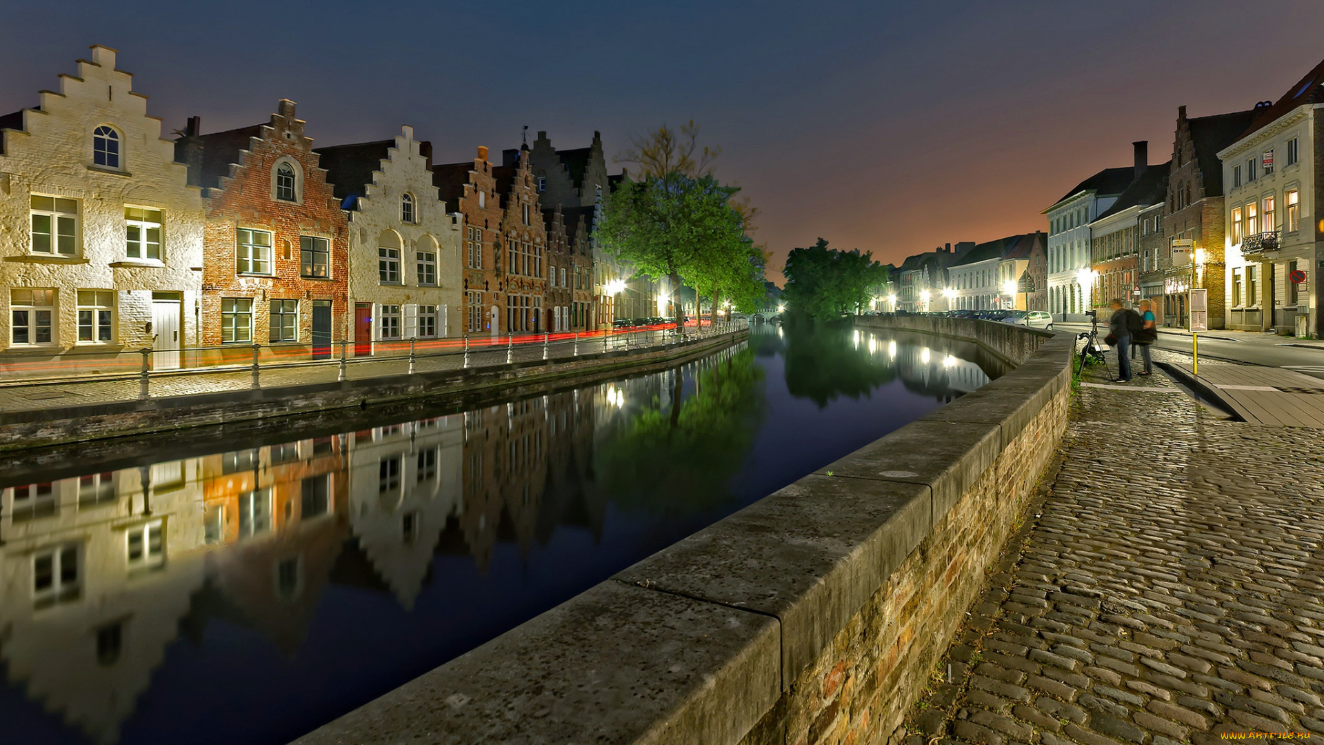 города, брюгге, , бельгия, огни, вечер, брюгге