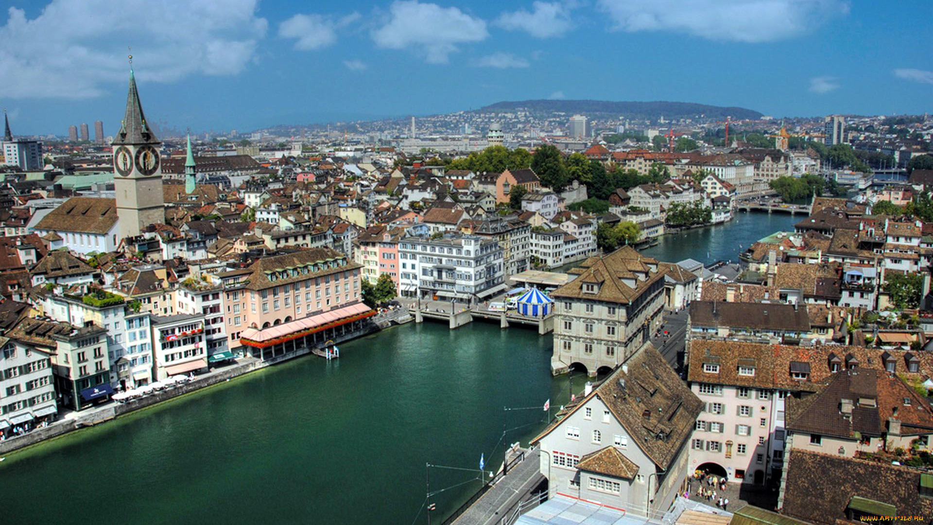 города, цюрих, , швейцария, панорама, река