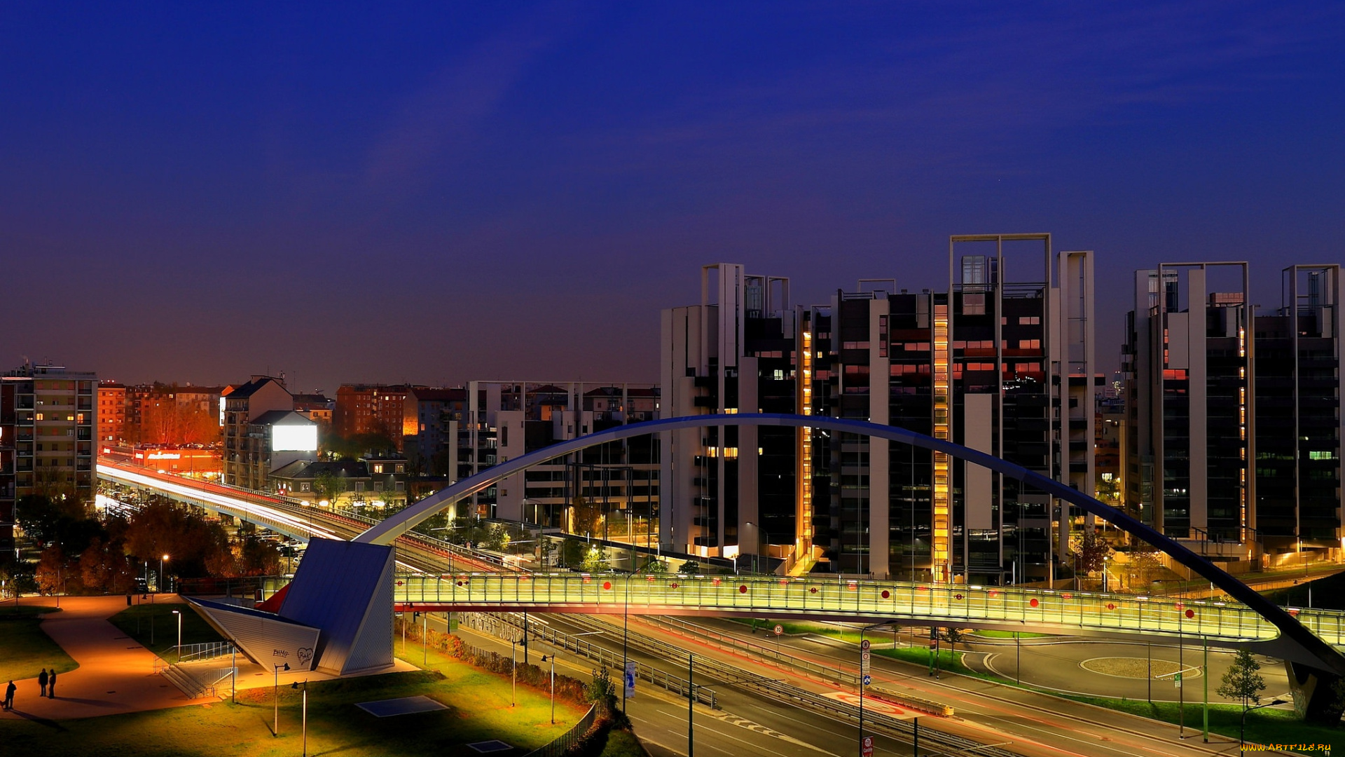 города, милан, , италия, милан, вечер, огни