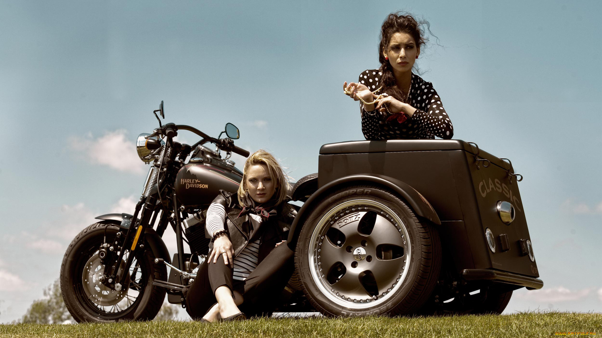 мотоциклы, мото, с, девушкой, фон, взгляд, девушки