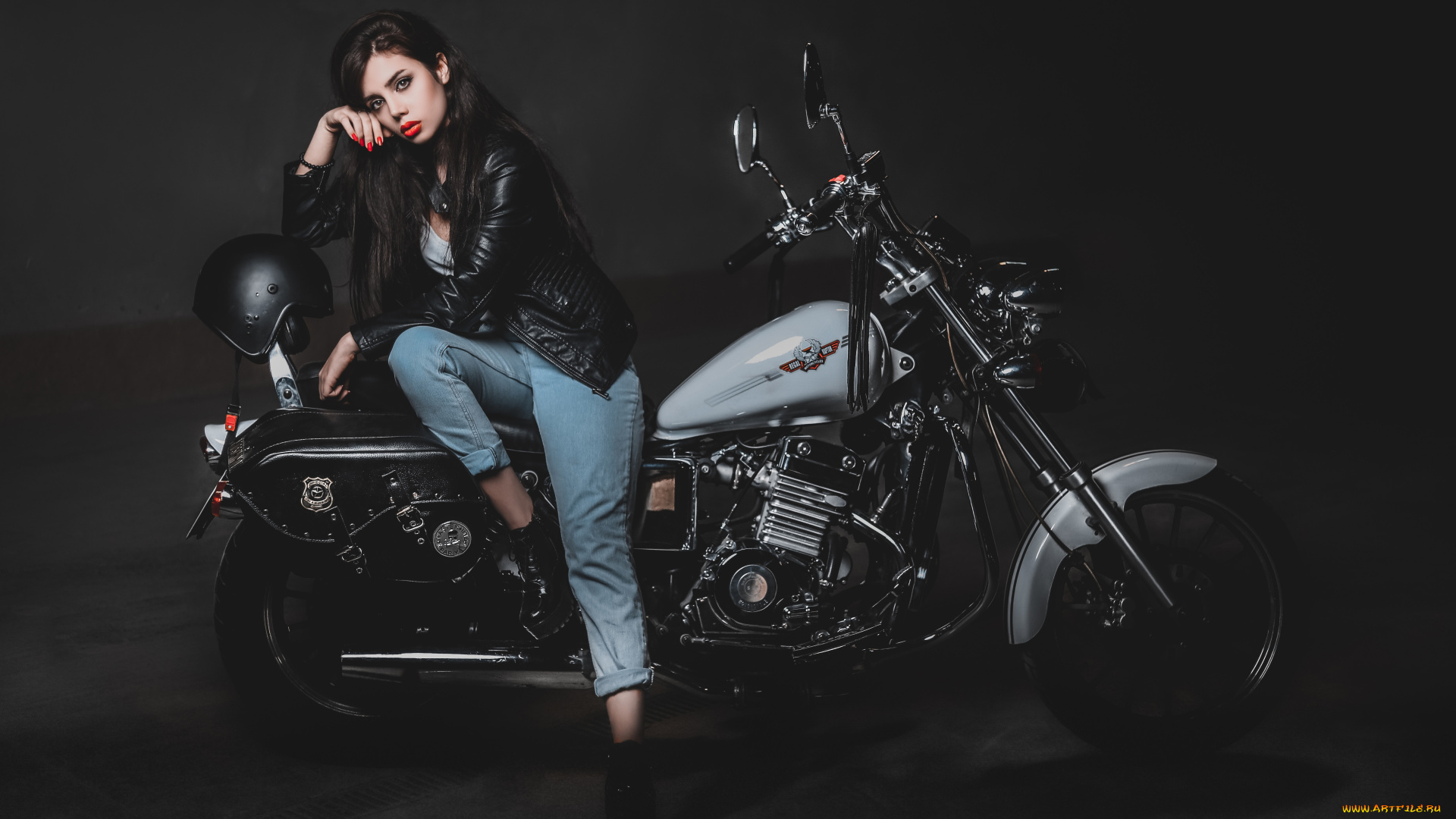 мотоциклы, мото, с, девушкой, wallhaven, мотоцикл, черные, куртки, модель, ali, marel, брюнетка, шлем, чопер, кожаные