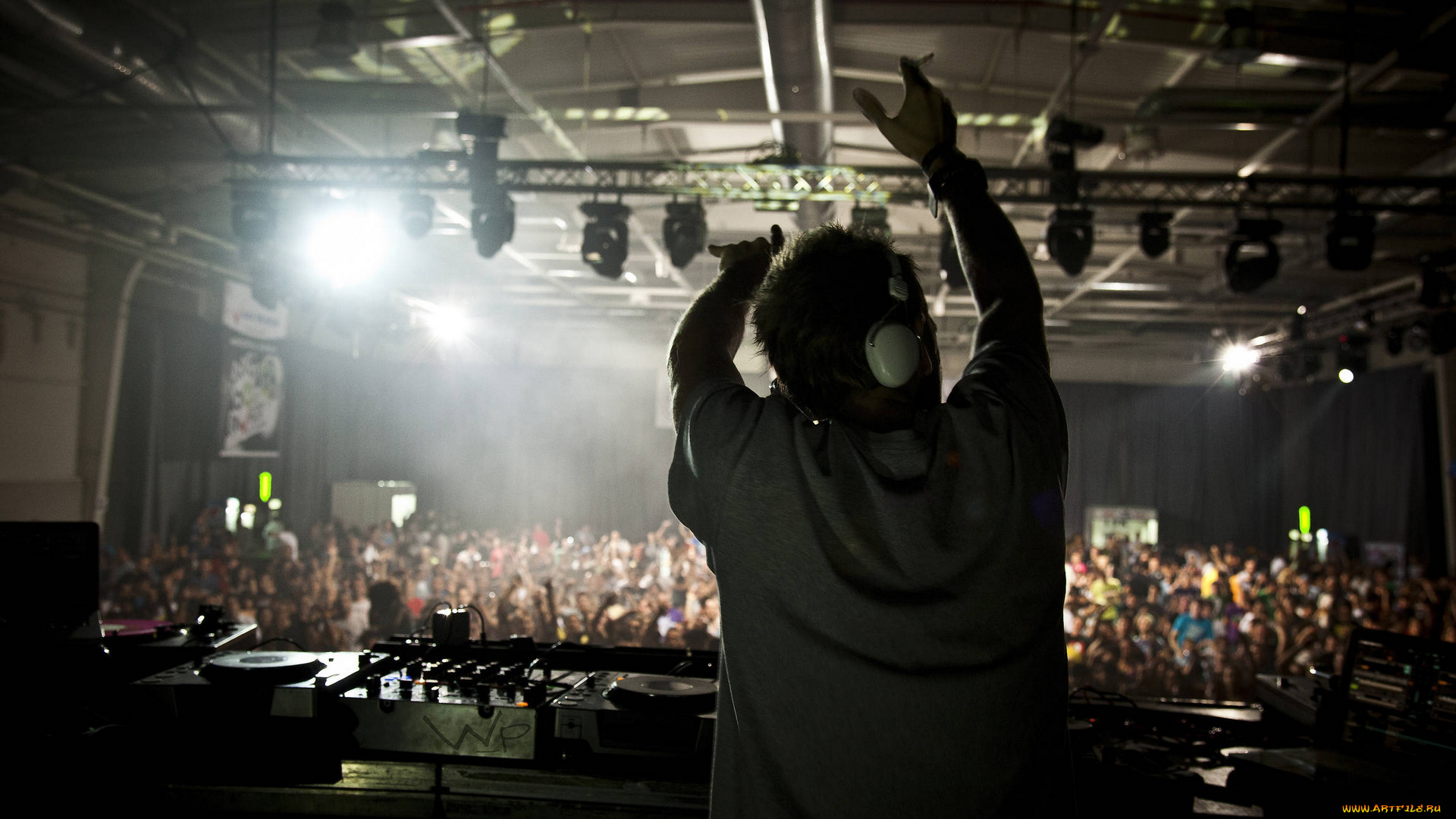 музыка, -другое, толпа, дискотека, наушники, диджей