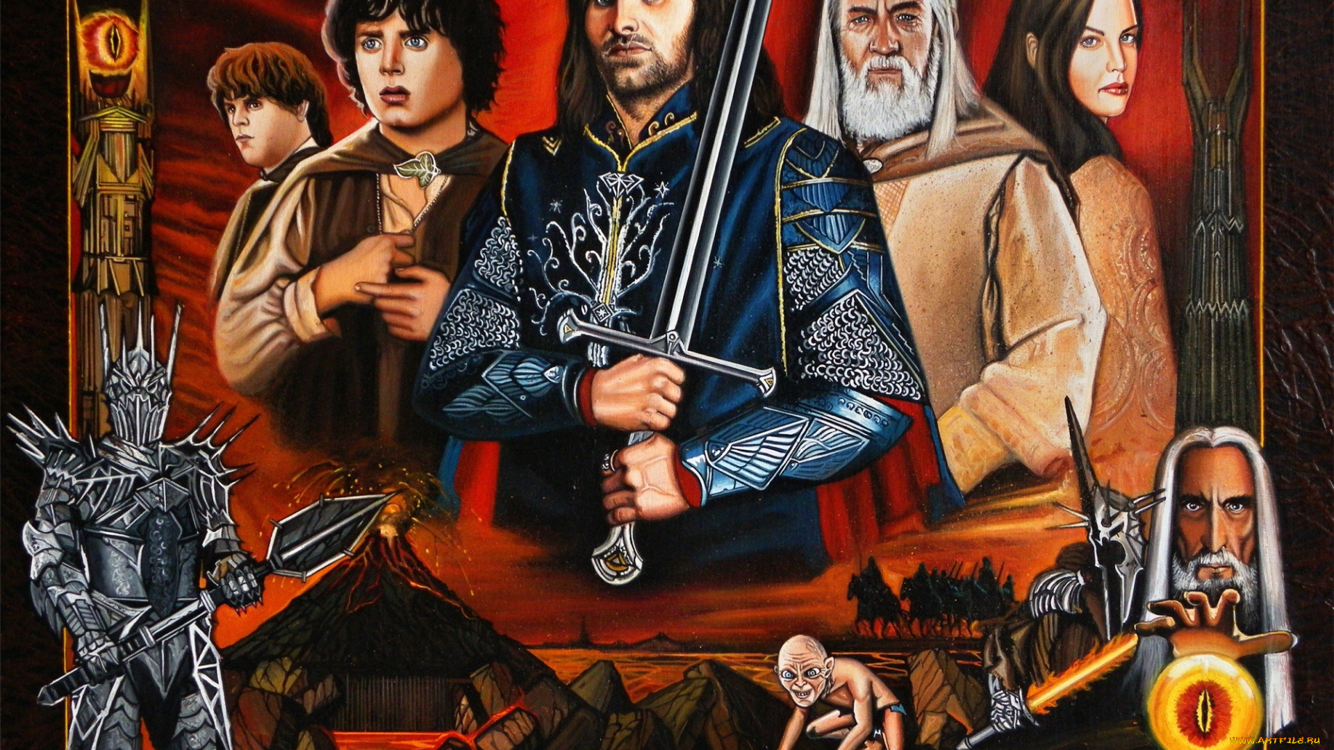 рисованное, кино, меч, униформа, мужчины, девушка, взгляд, фон